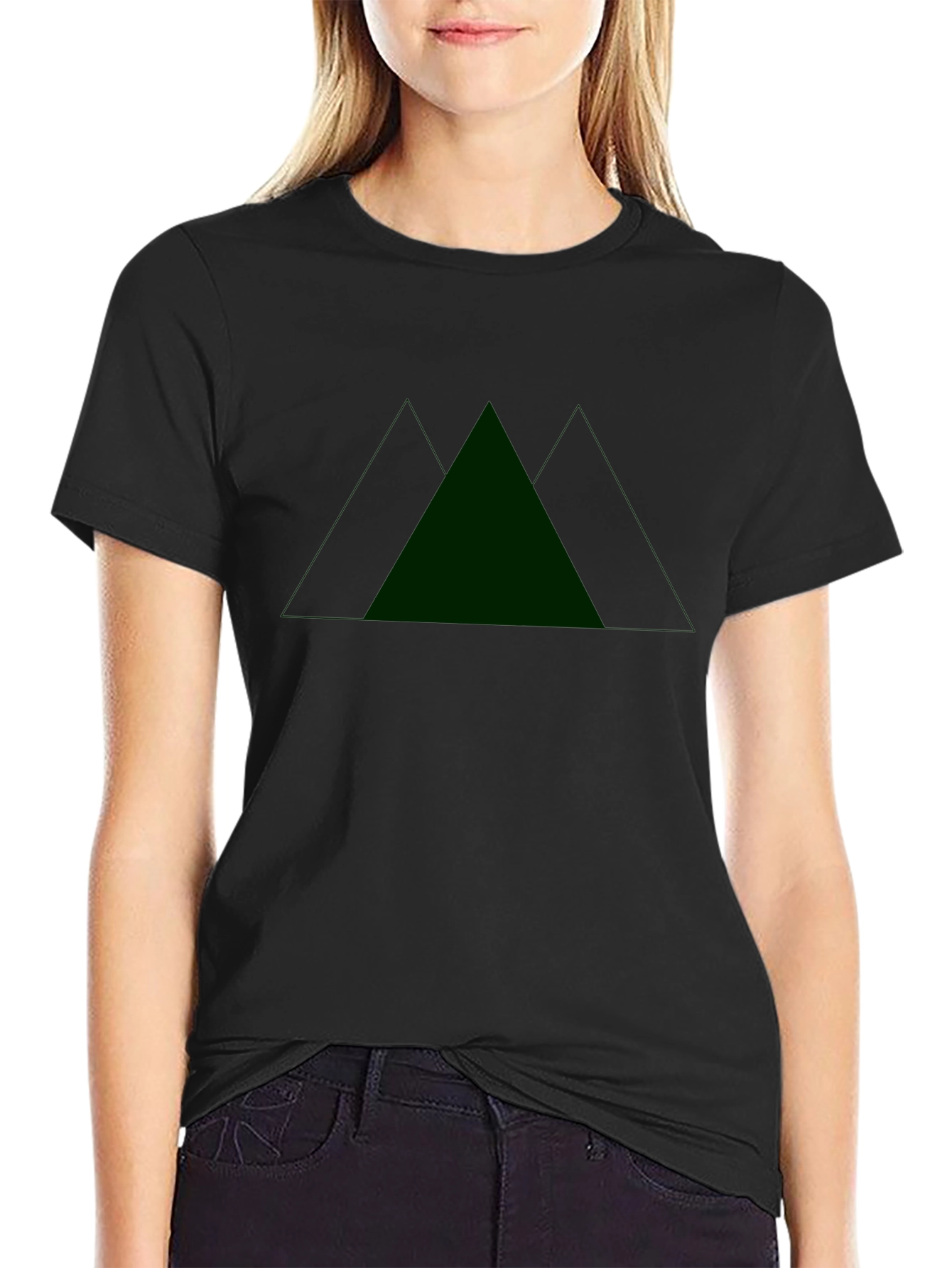 Black T-Shirt with Green Mountain Design