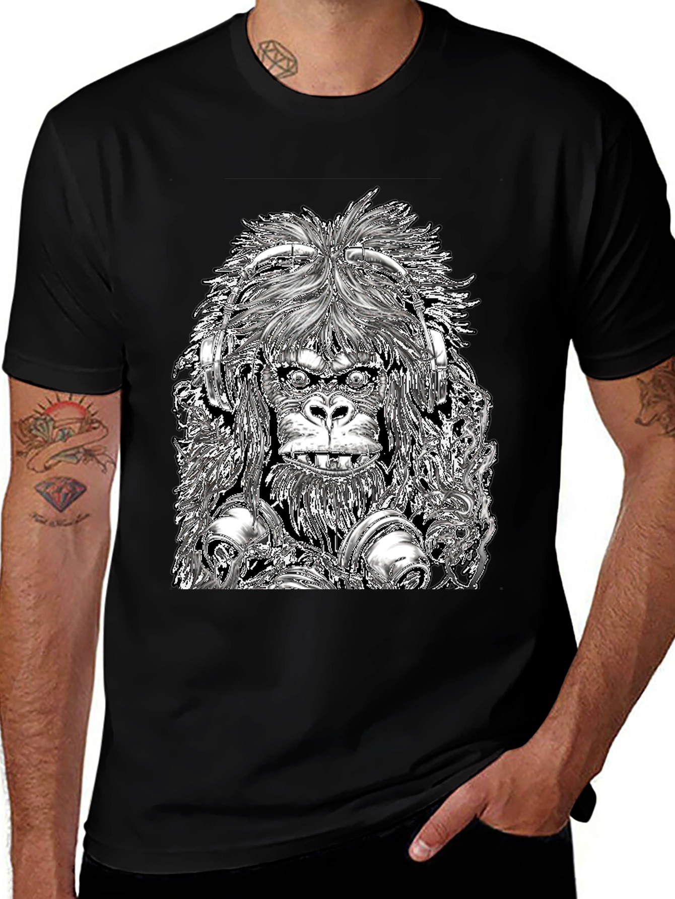 DJ Gorilla Graphic Tee - Black Cotton Blend
