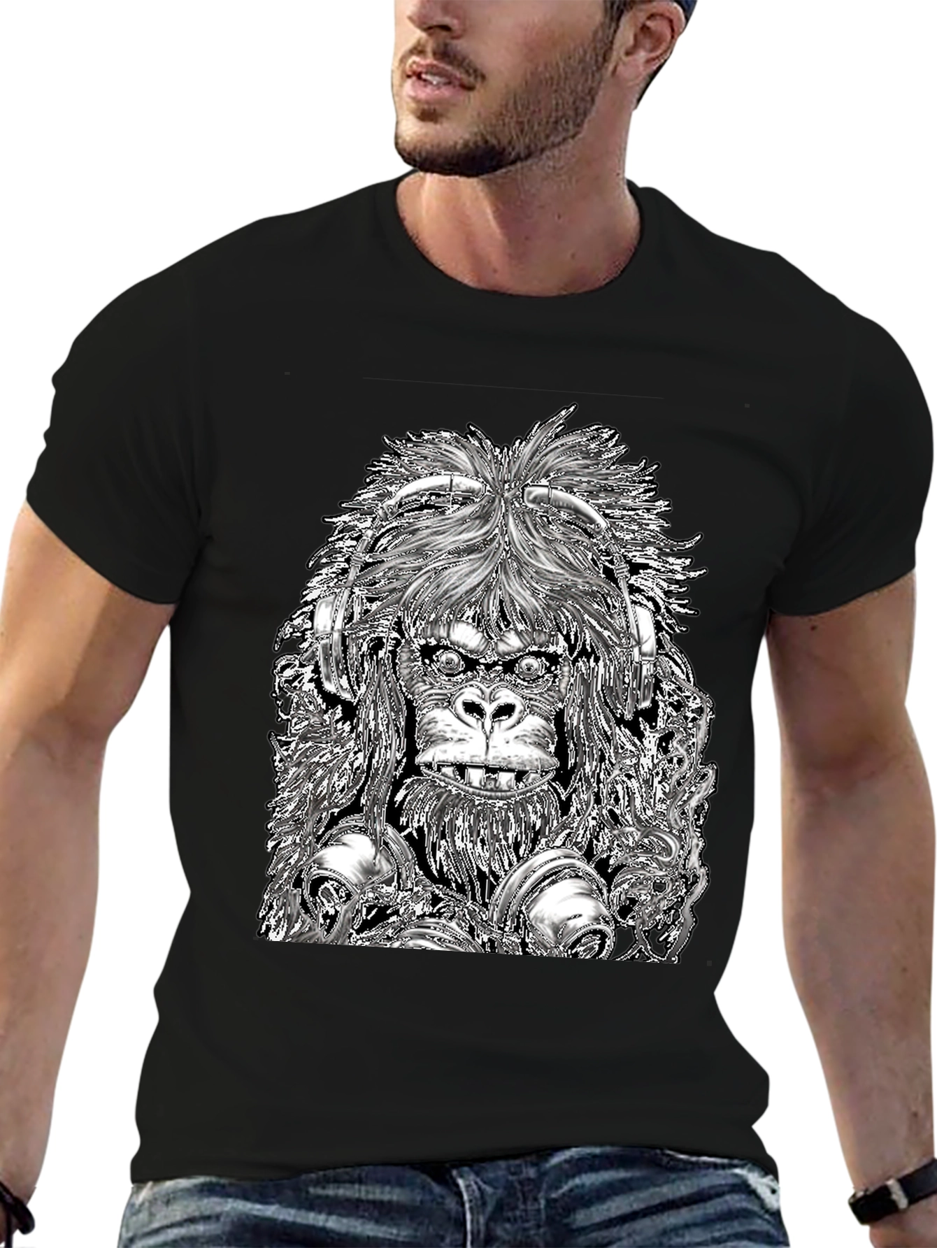 DJ Gorilla Graphic Tee - Black Cotton Blend
