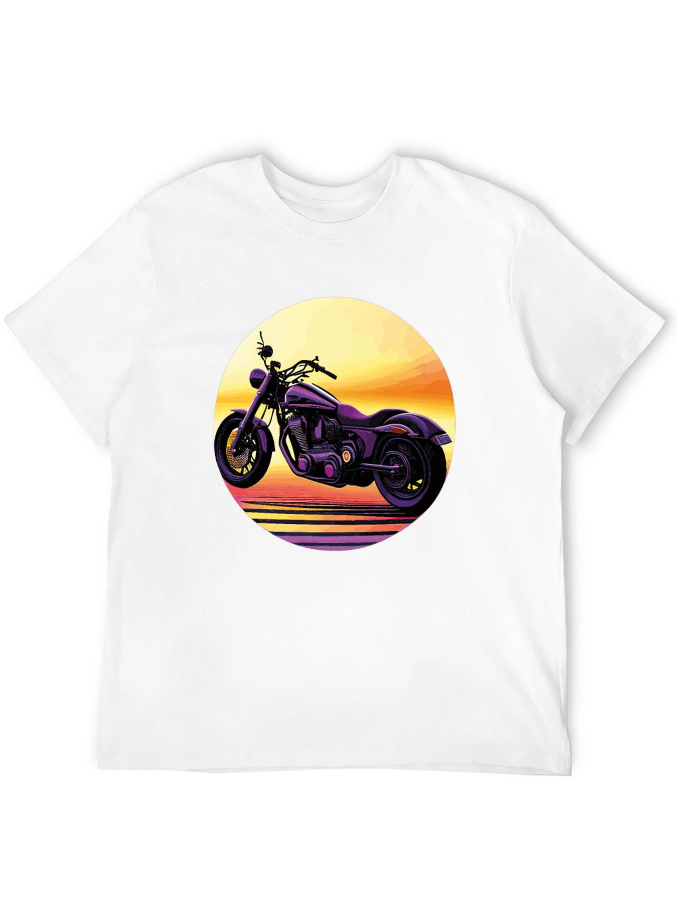 Retro Motorcycle Sunset Graphic Tee - Black