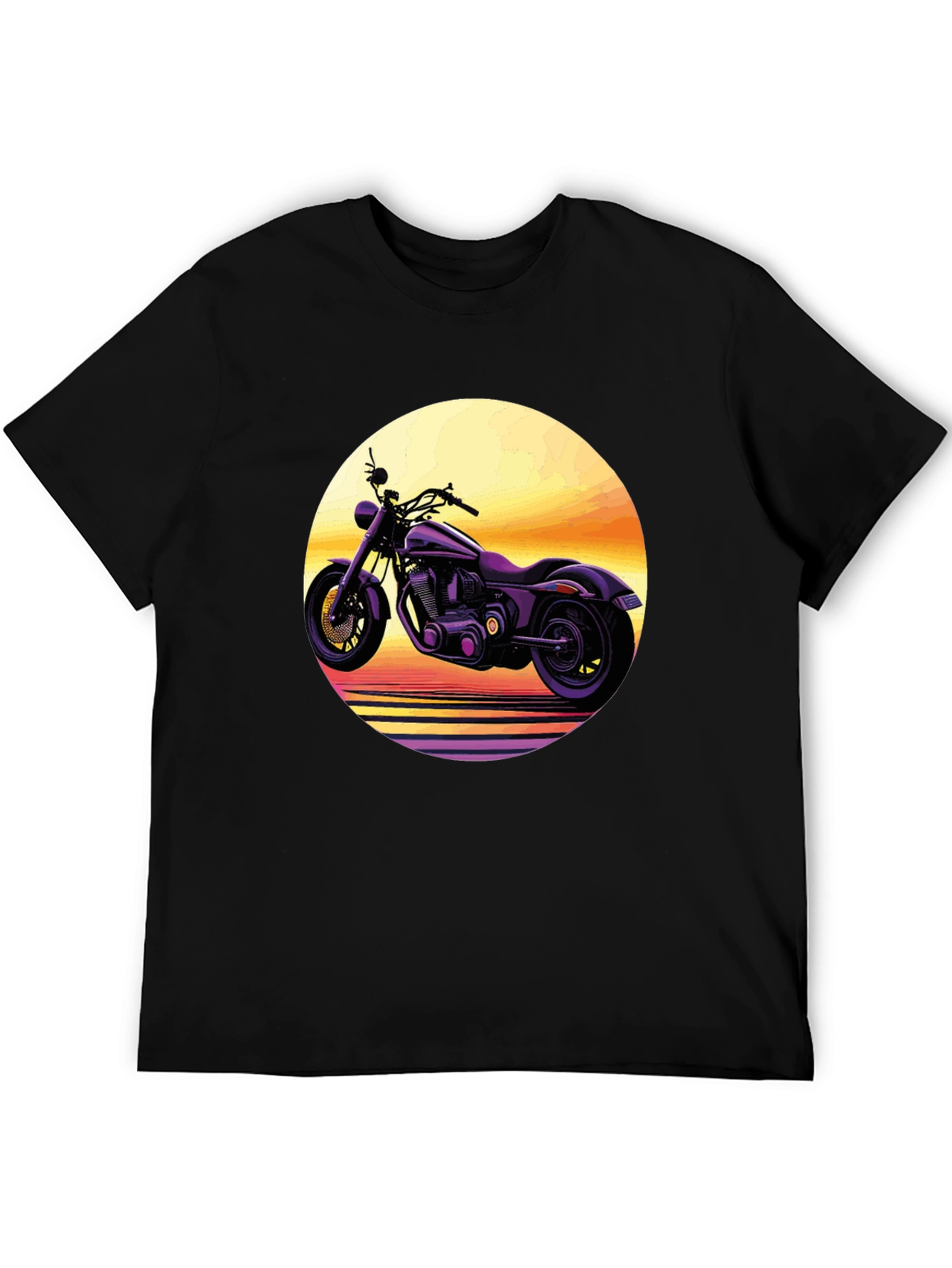 Retro Motorcycle Sunset Graphic Tee - Black