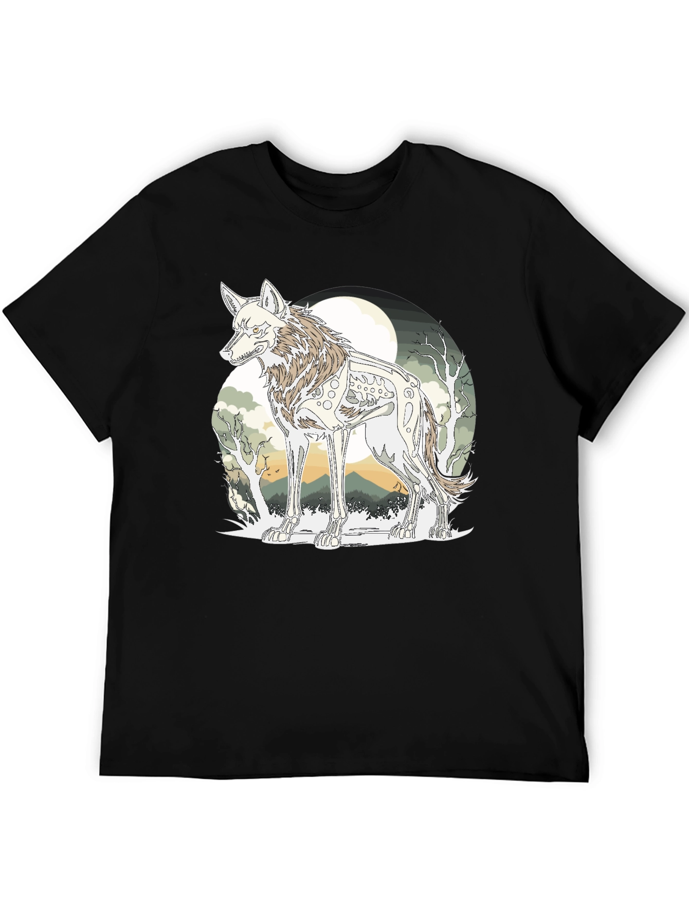 Wolf Skeleton Graphic Tee - Unique Print T-Shirt