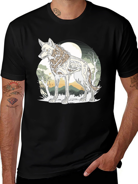 Wolf Skeleton Graphic Tee - Unique Print T-Shirt