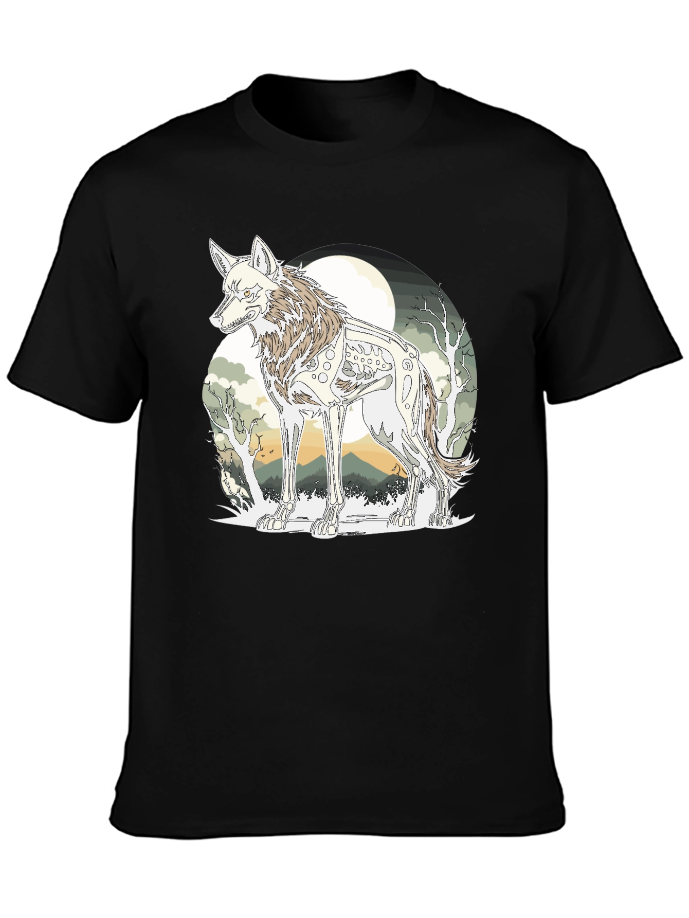 Wolf Skeleton Graphic Tee - Unique Print T-Shirt