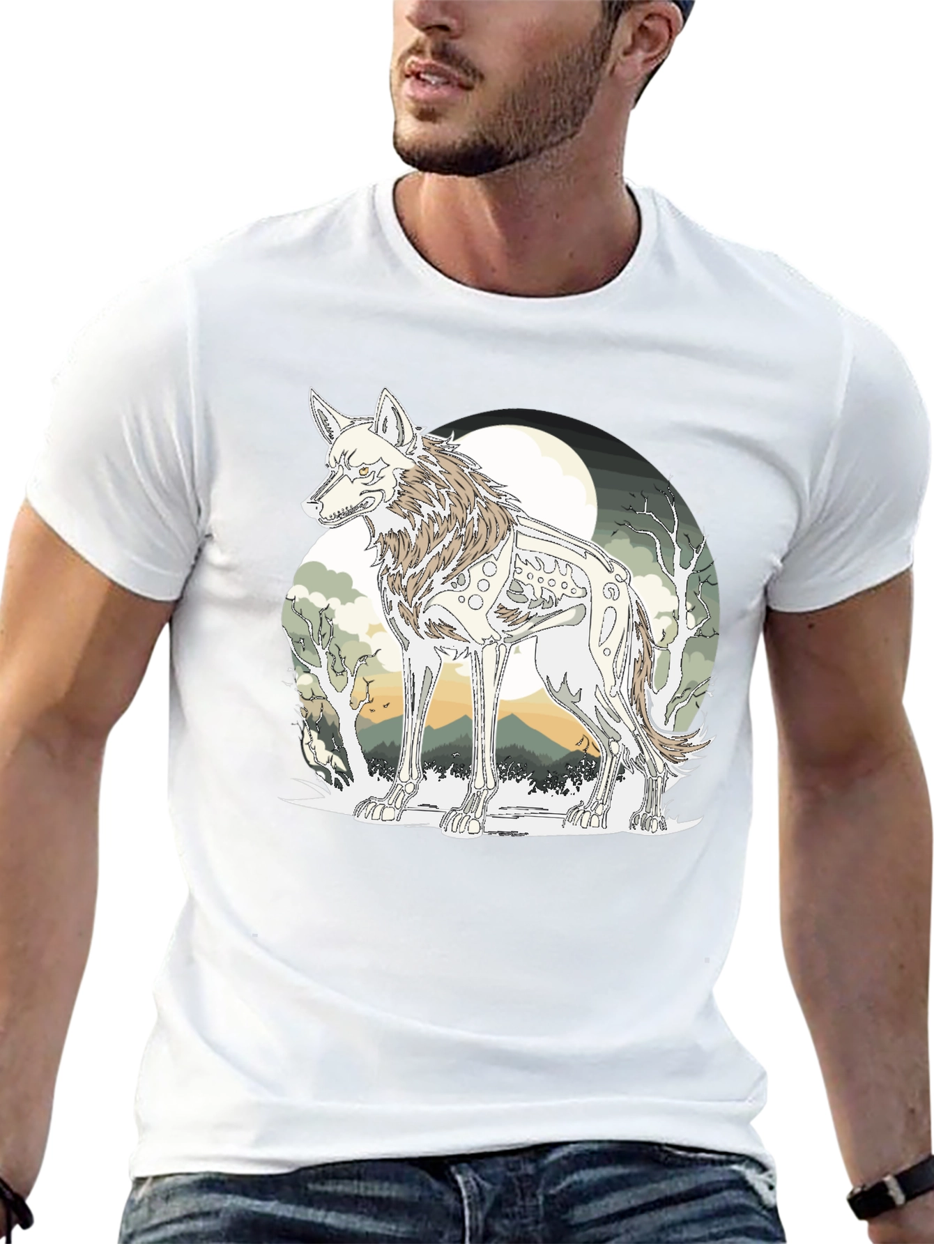 Wolf Skeleton Graphic Tee - Unique Print T-Shirt
