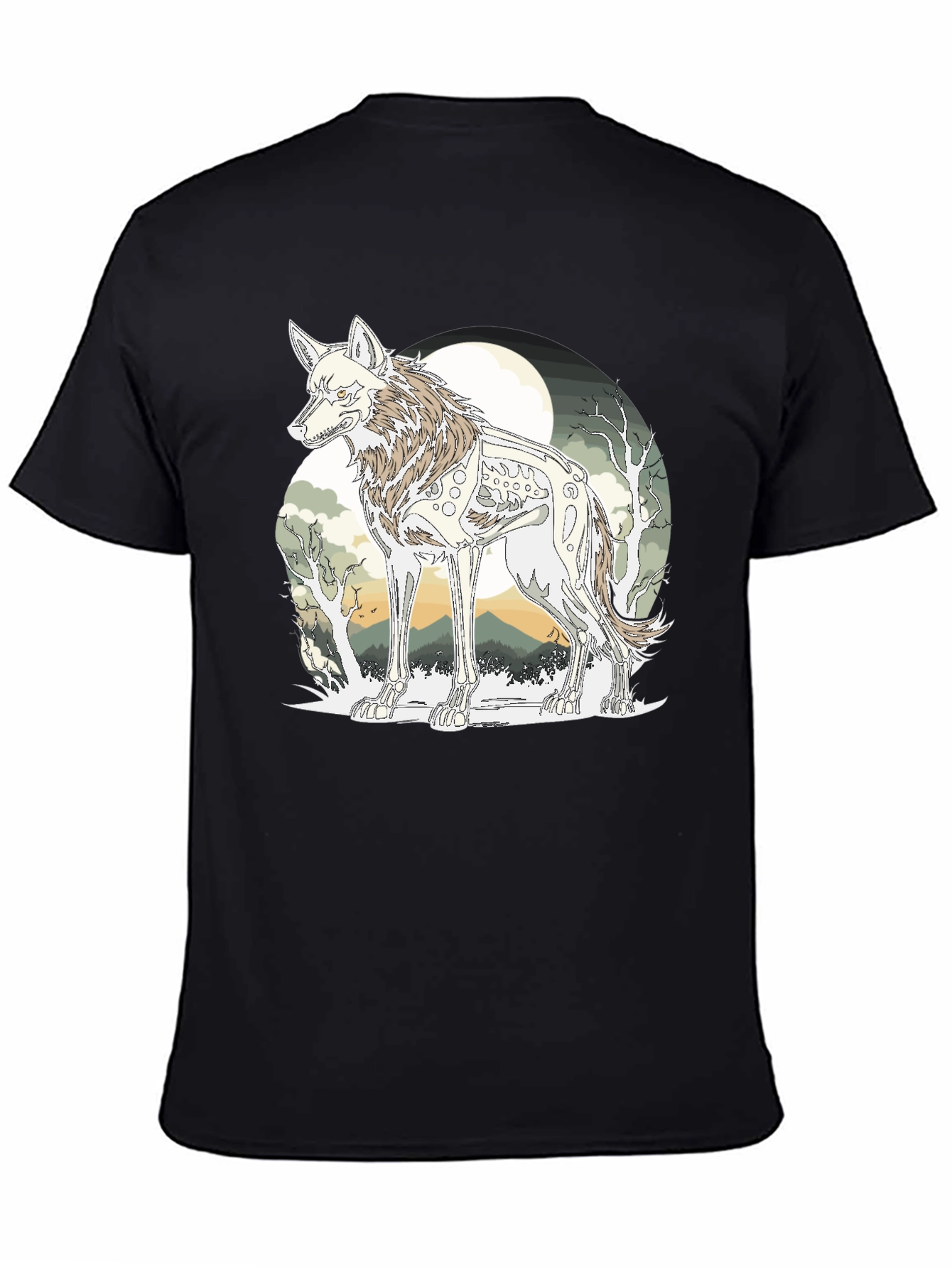 Wolf Skeleton Graphic Tee - Unique Print T-Shirt