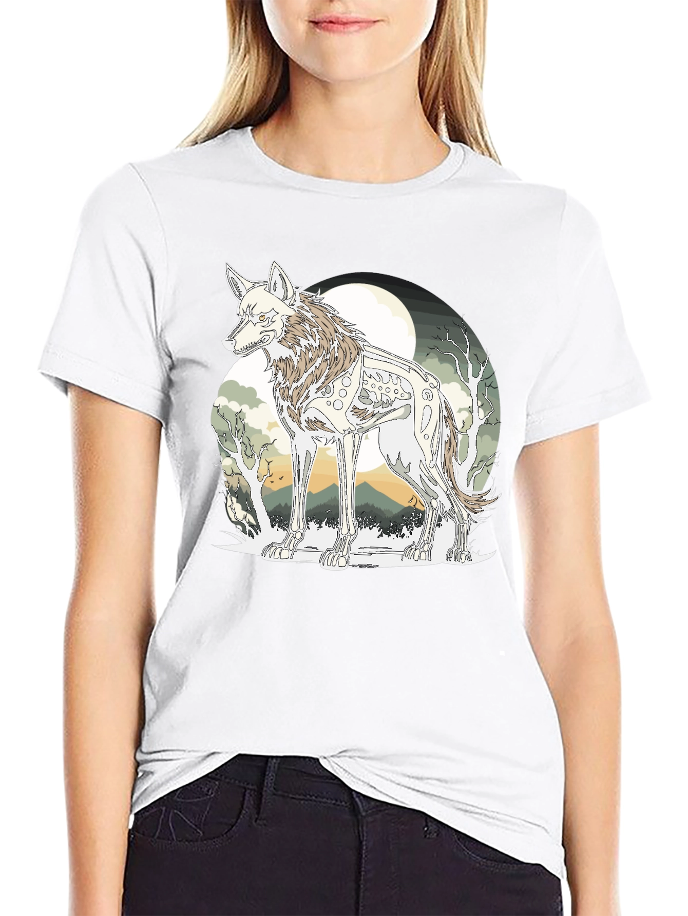 Wolf Skeleton Graphic Tee - Unique Print T-Shirt