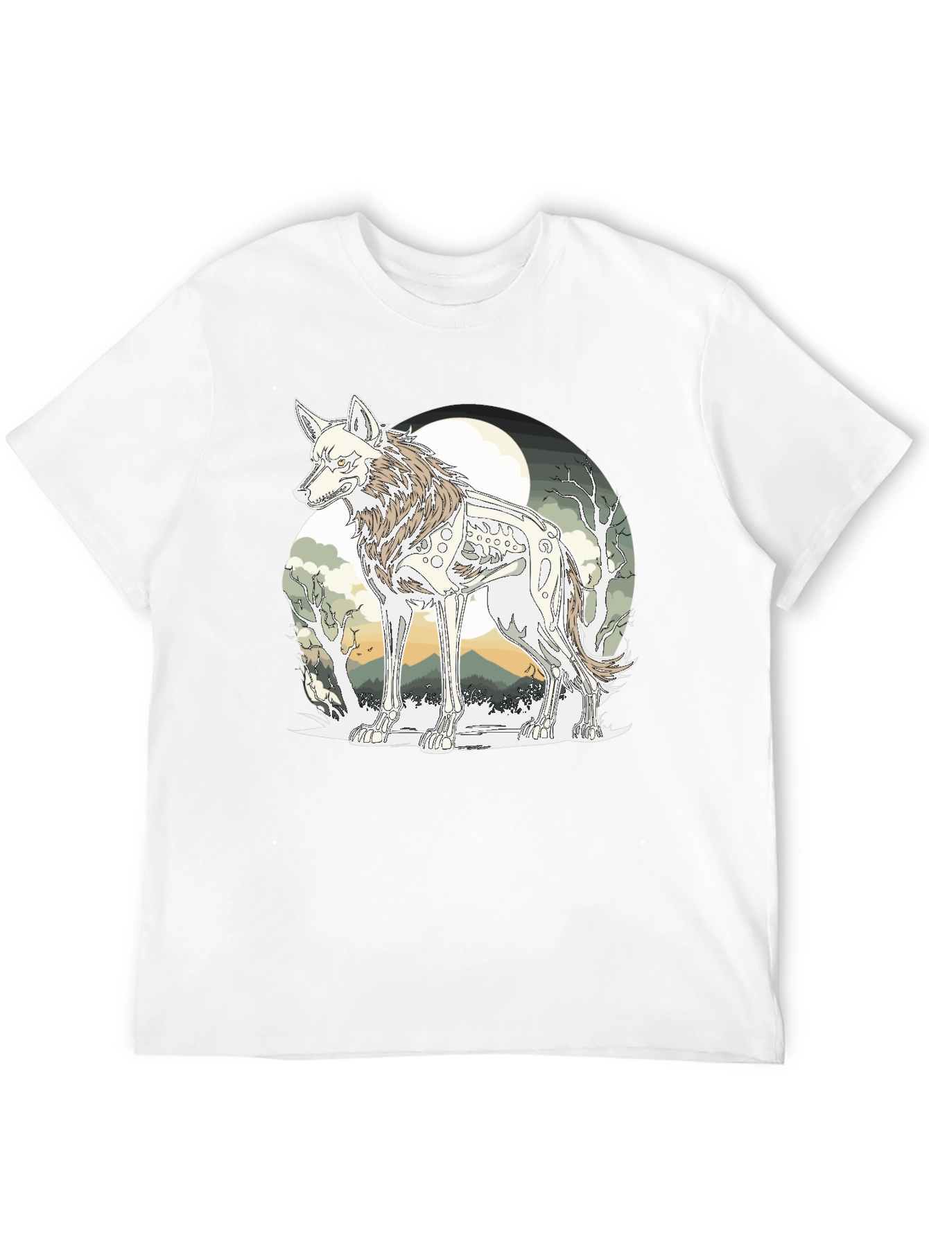 Wolf Skeleton Graphic Tee - Unique Print T-Shirt