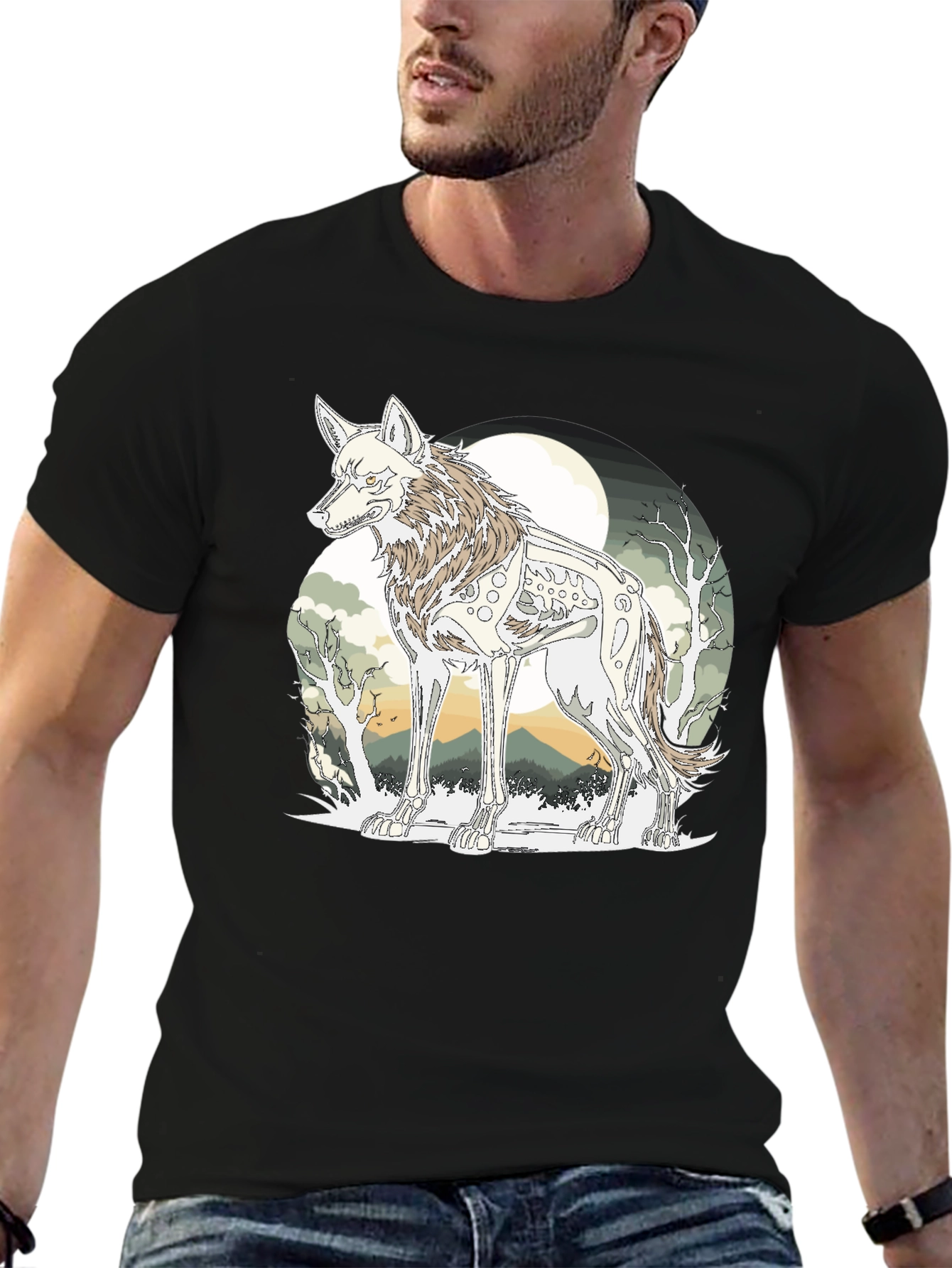 Wolf Skeleton Graphic Tee - Unique Print T-Shirt