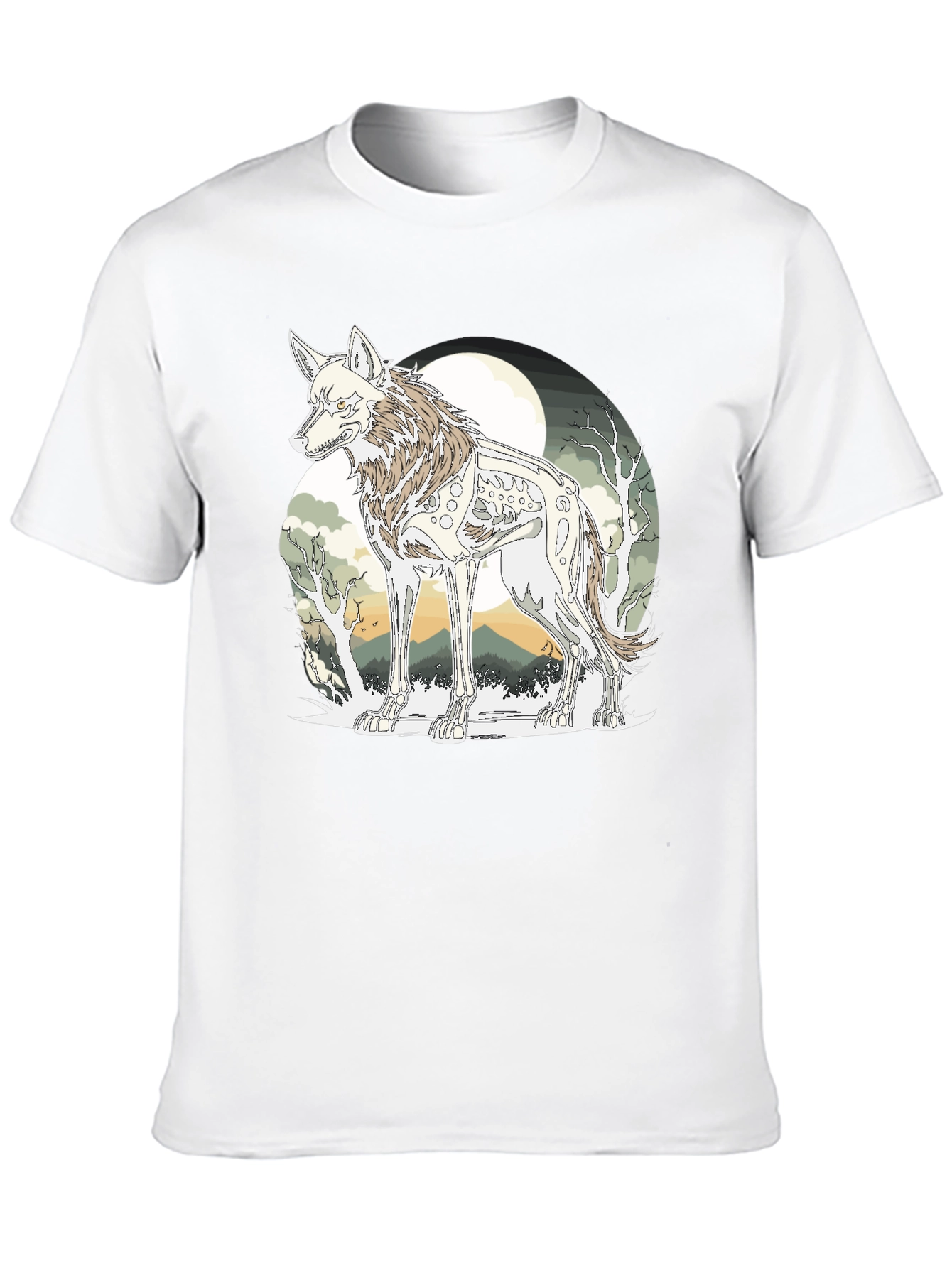 Wolf Skeleton Graphic Tee - Unique Print T-Shirt