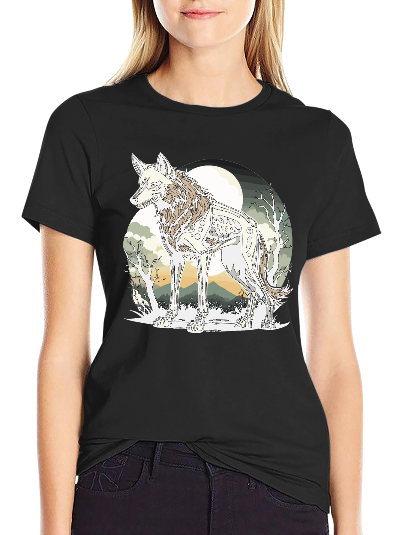 Wolf Skeleton Graphic Tee - Unique Print T-Shirt