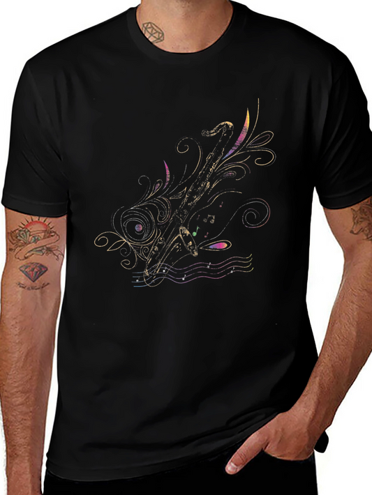 Abstract Musical Notes Black Graphic Tee