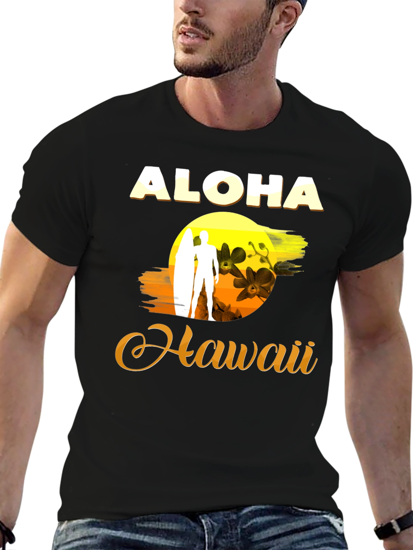 Aloha Hawaii Graphic Tee - Surfer Design