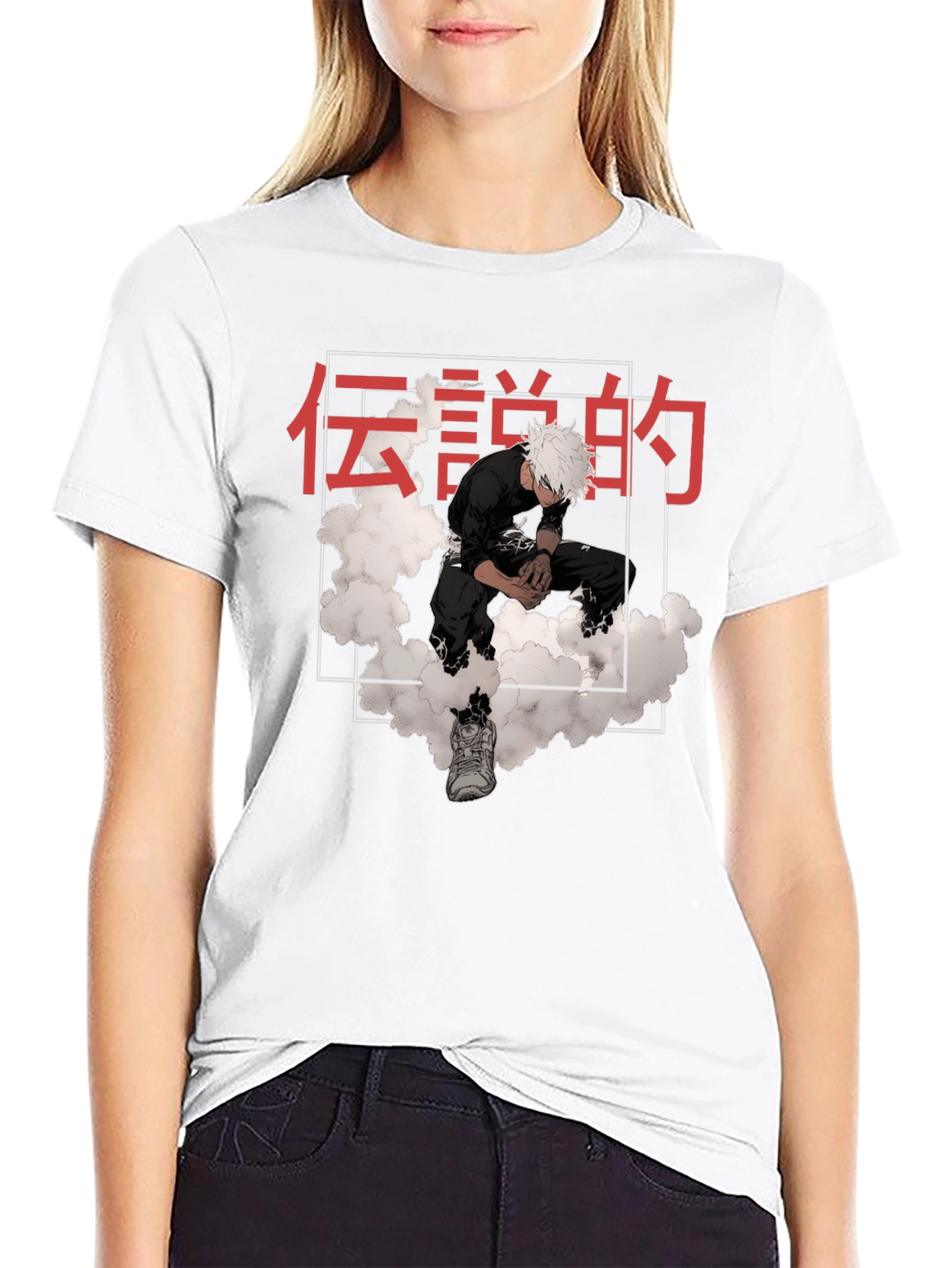 Anime Graphic Tee: Legend Cloud Print T-Shirt