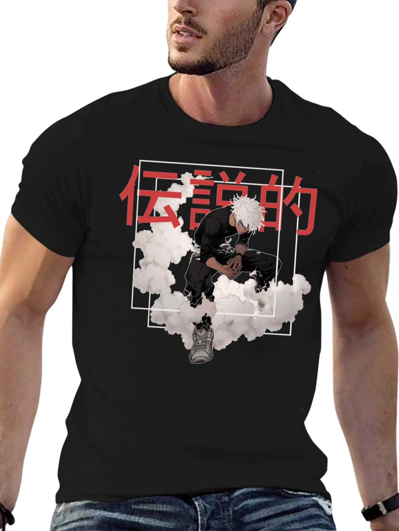 Anime Graphic Tee: Legend Cloud Print T-Shirt