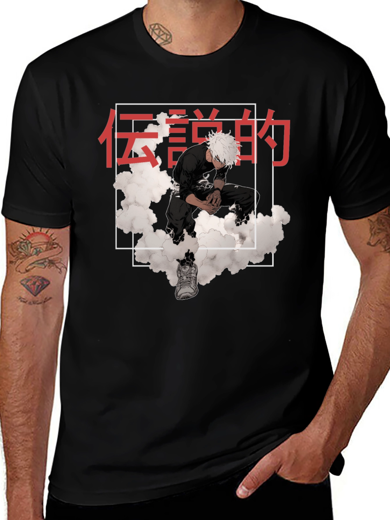Anime Graphic Tee: Legend Cloud Print T-Shirt
