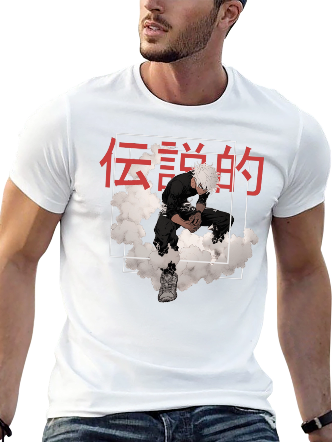 Anime Graphic Tee: Legend Cloud Print T-Shirt