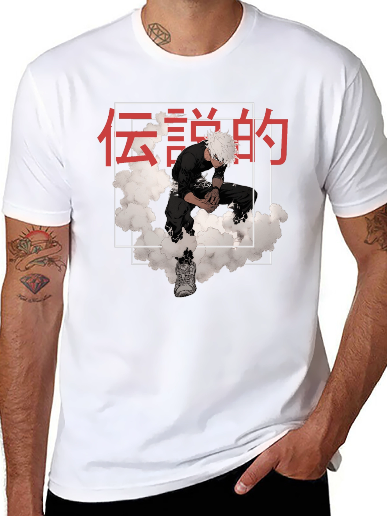 Anime Graphic Tee: Legend Cloud Print T-Shirt