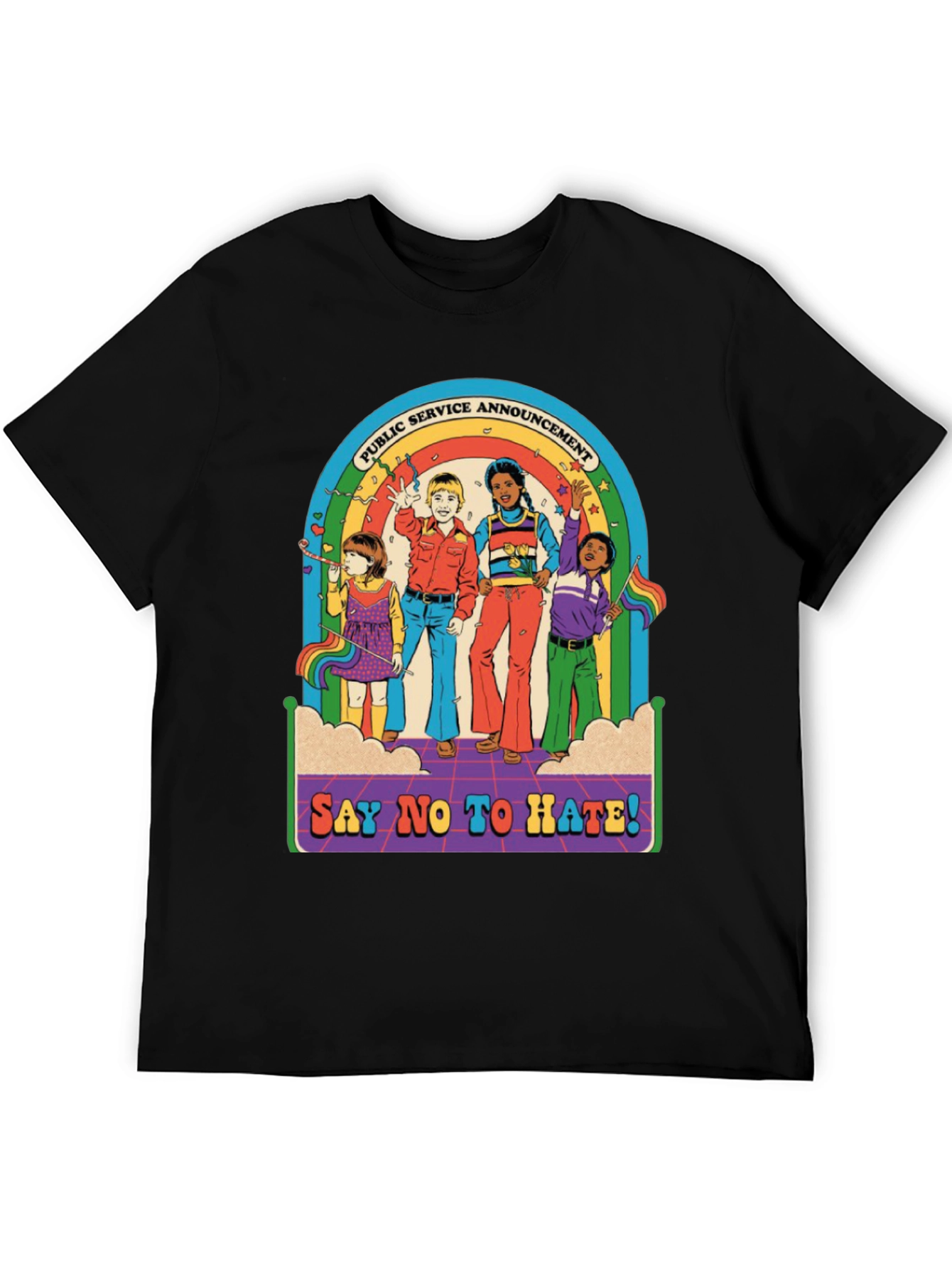 Say No To Hate T-Shirt - Retro Rainbow Design