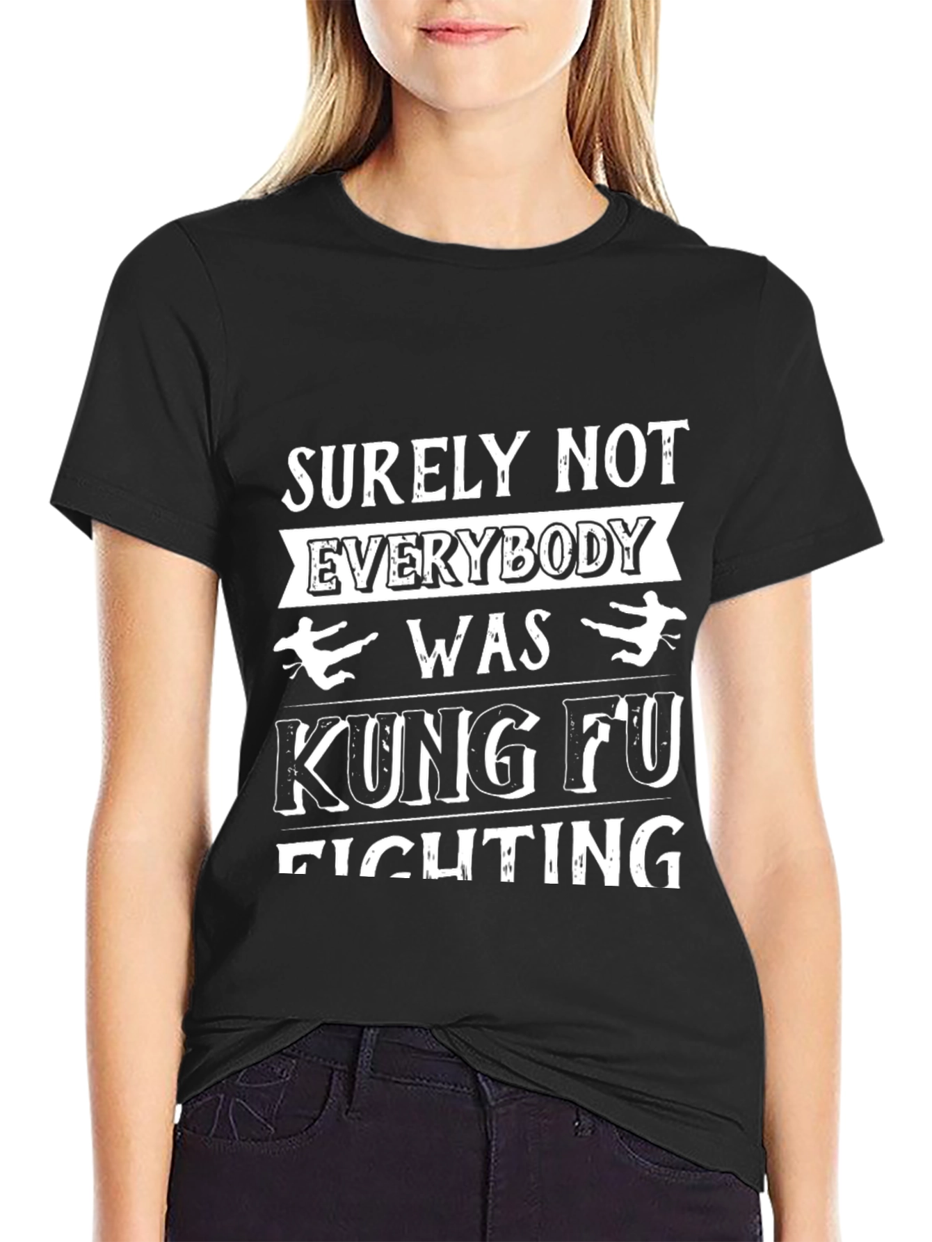 Kung Fu Fighting Graphic Tee - Black Cotton T-Shirt