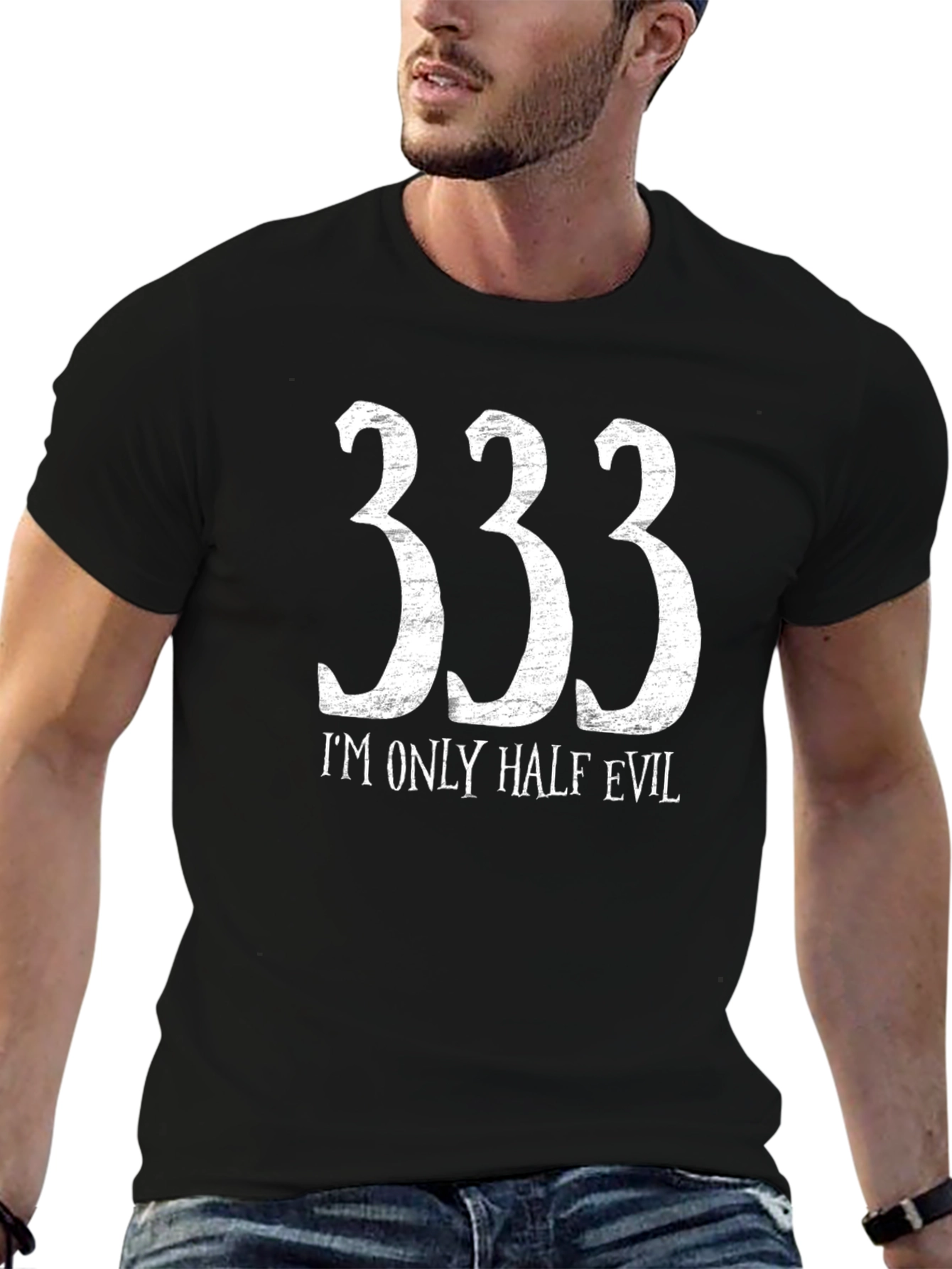 333 Im Only Half Evil Graphic Tee