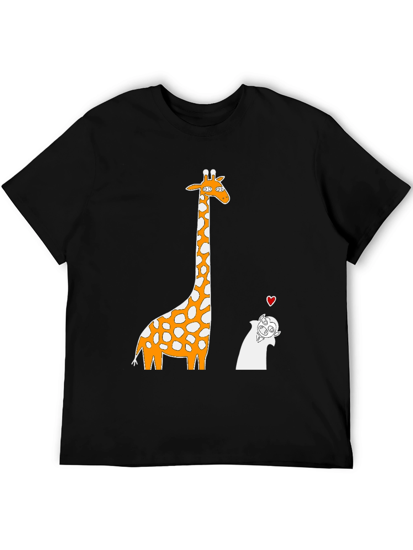 Giraffe and Vampire Cartoon T-Shirt - Black
