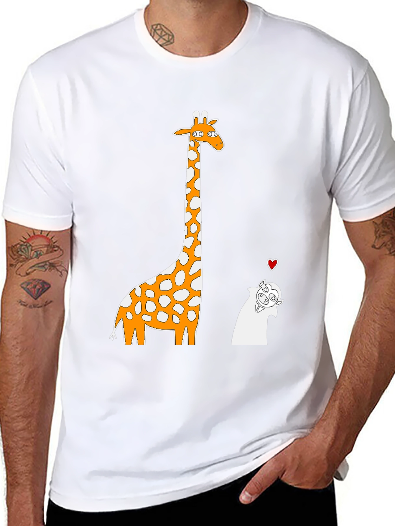 Giraffe and Vampire Cartoon T-Shirt - Black