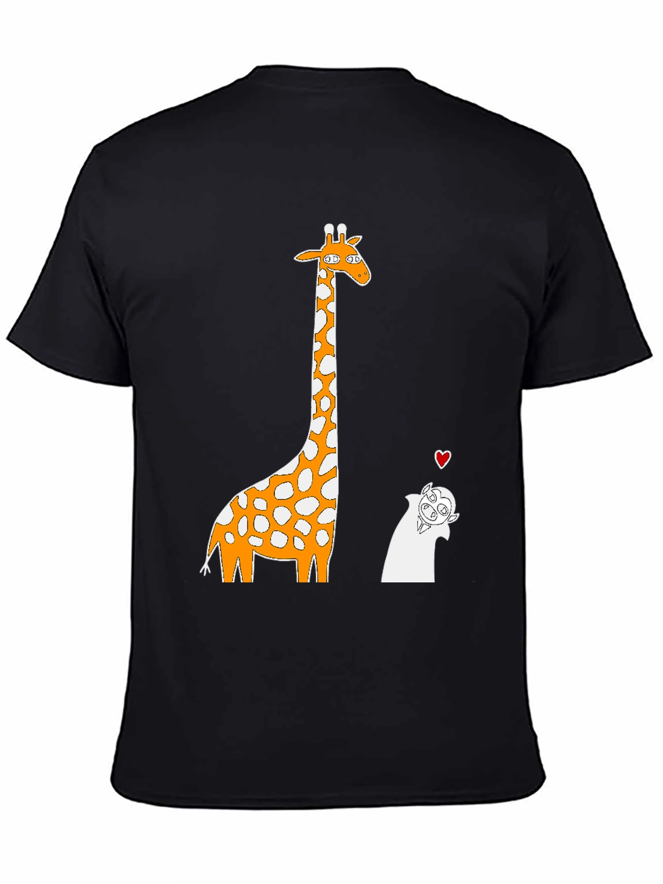 Giraffe and Vampire Cartoon T-Shirt - Black