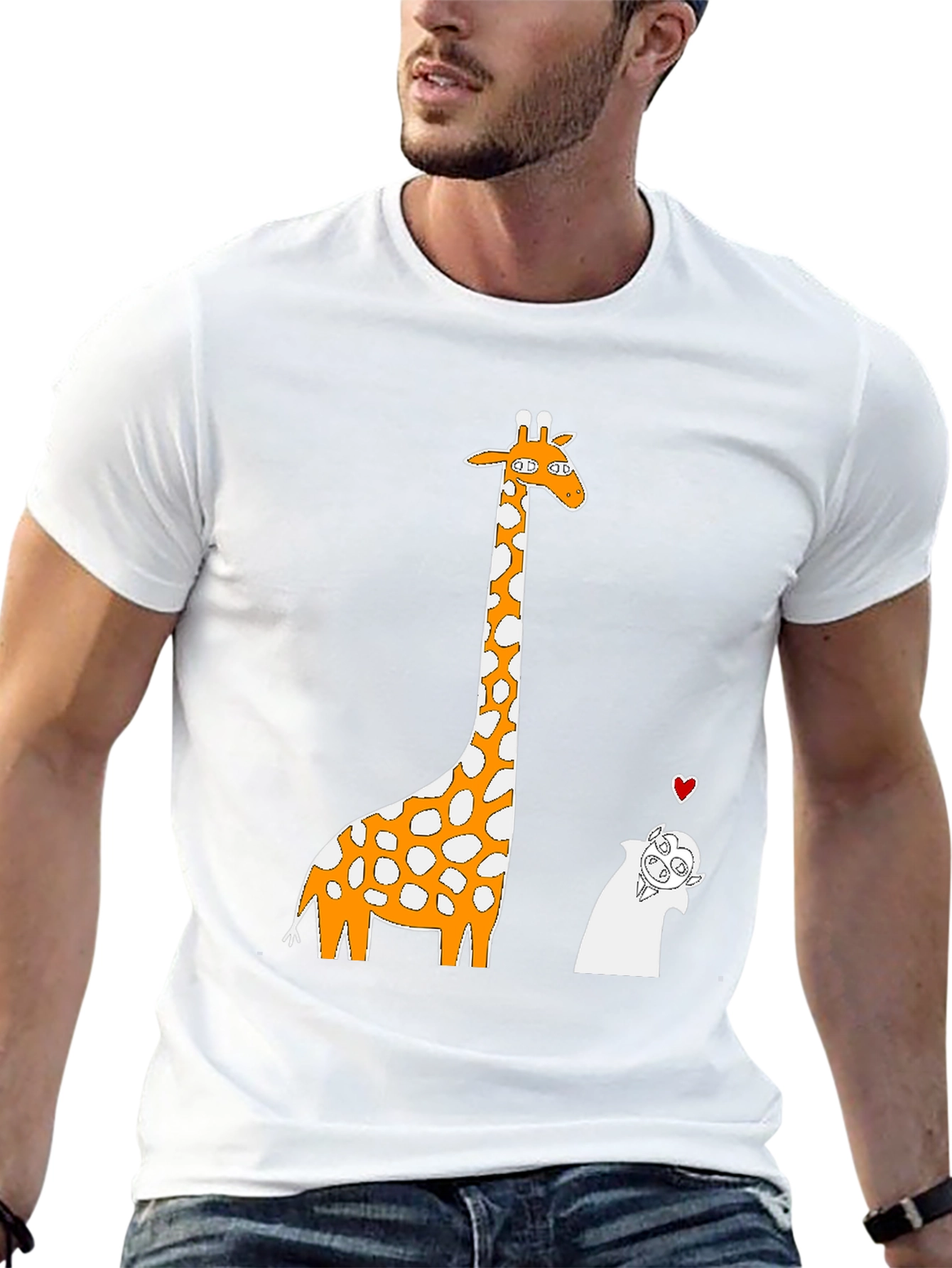 Giraffe and Vampire Cartoon T-Shirt - Black