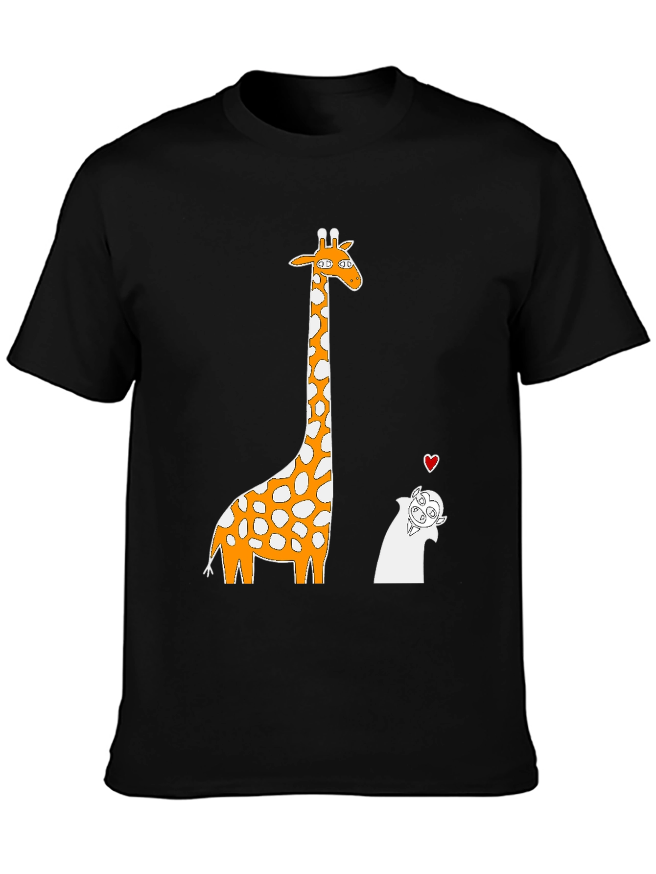 Giraffe and Vampire Cartoon T-Shirt - Black