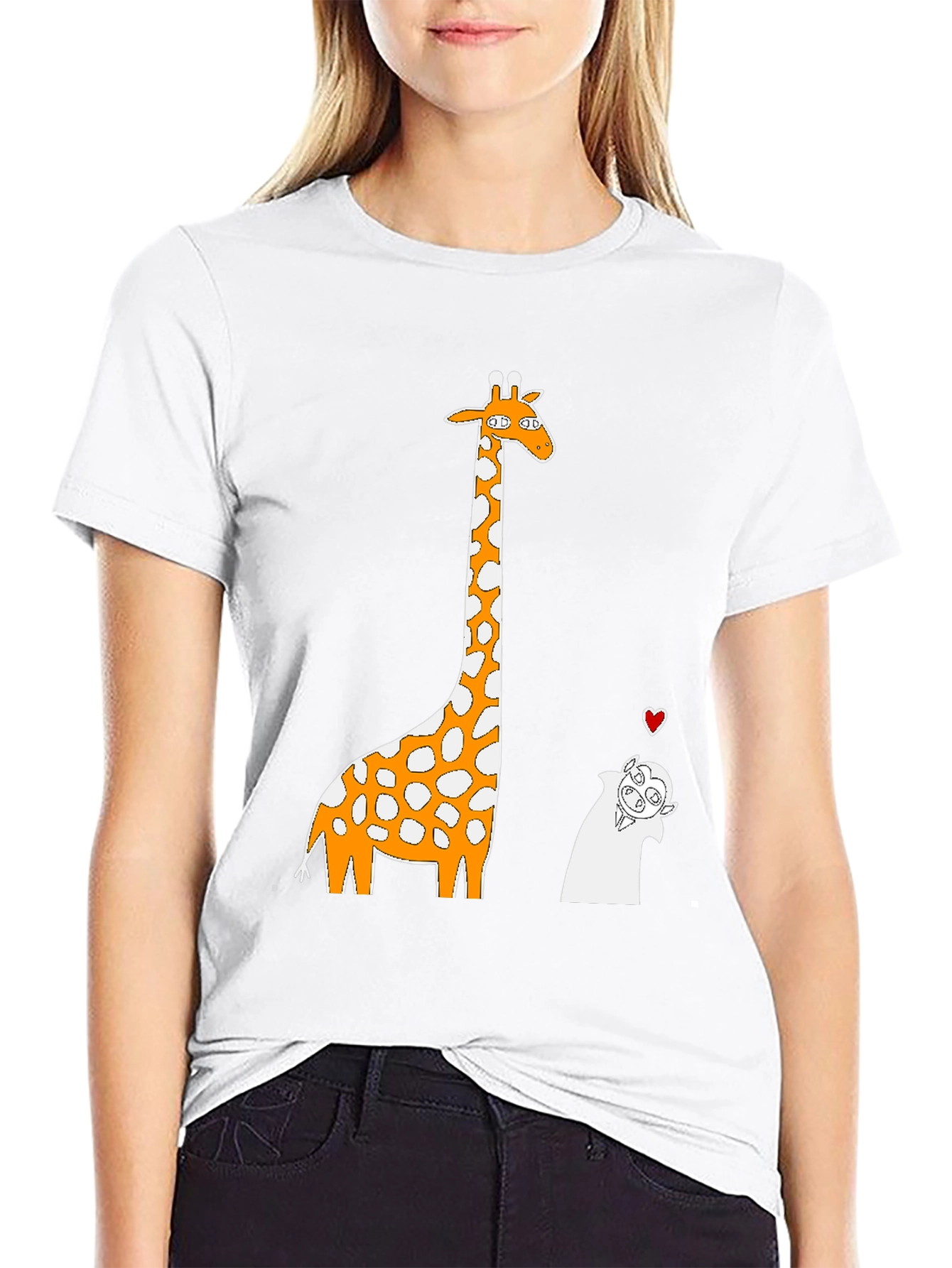 Giraffe and Vampire Cartoon T-Shirt - Black