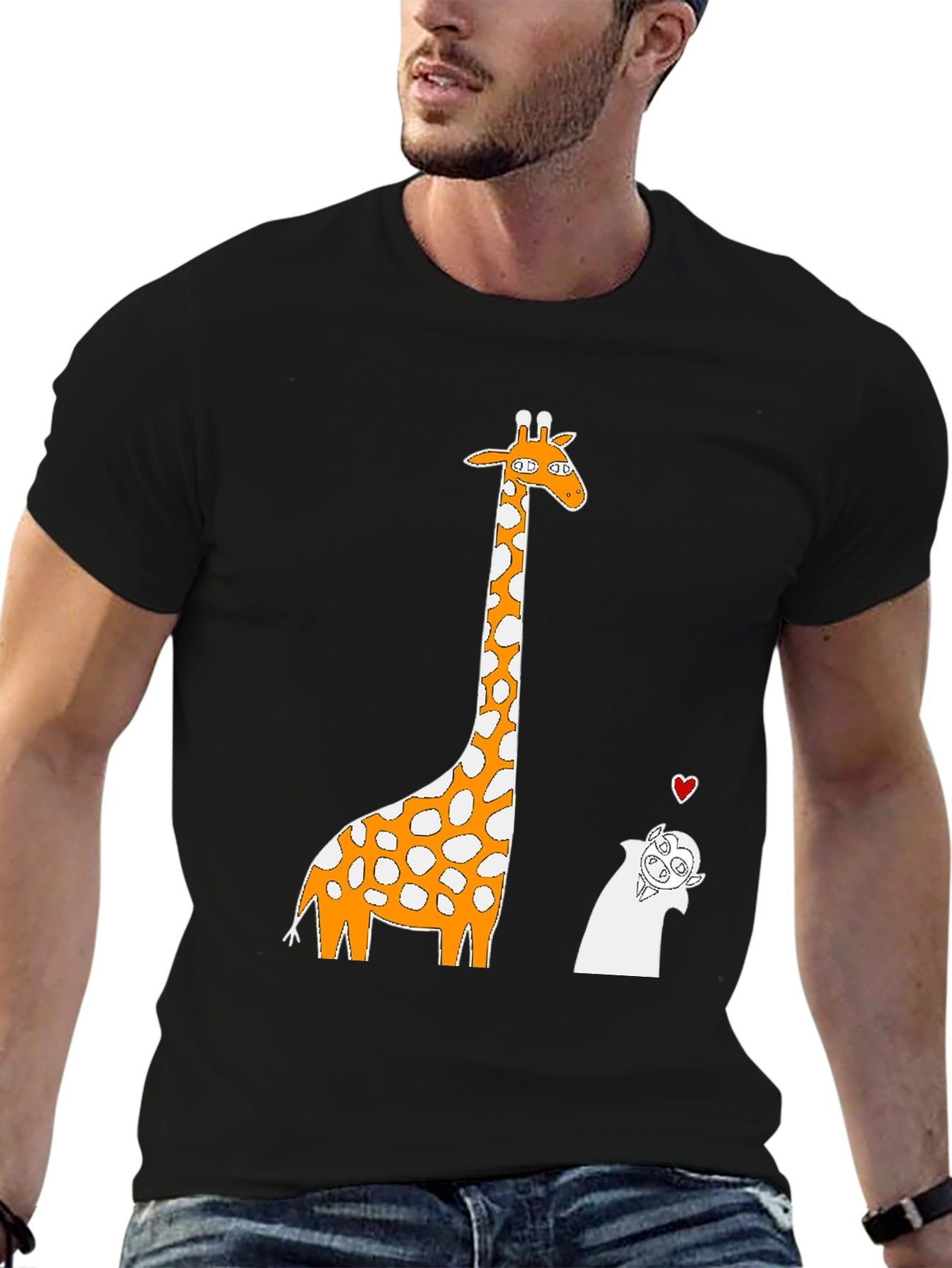 Giraffe and Vampire Cartoon T-Shirt - Black