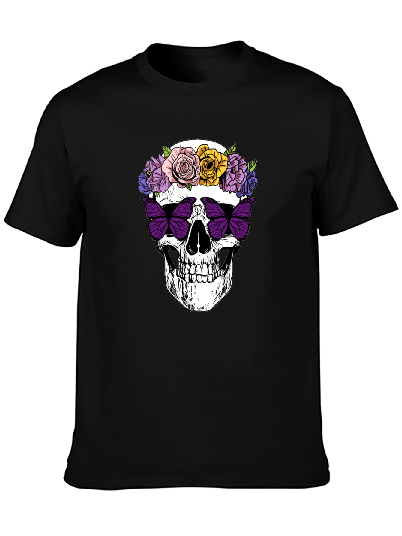 Skull with Flowers & Butterfly T-Shirt