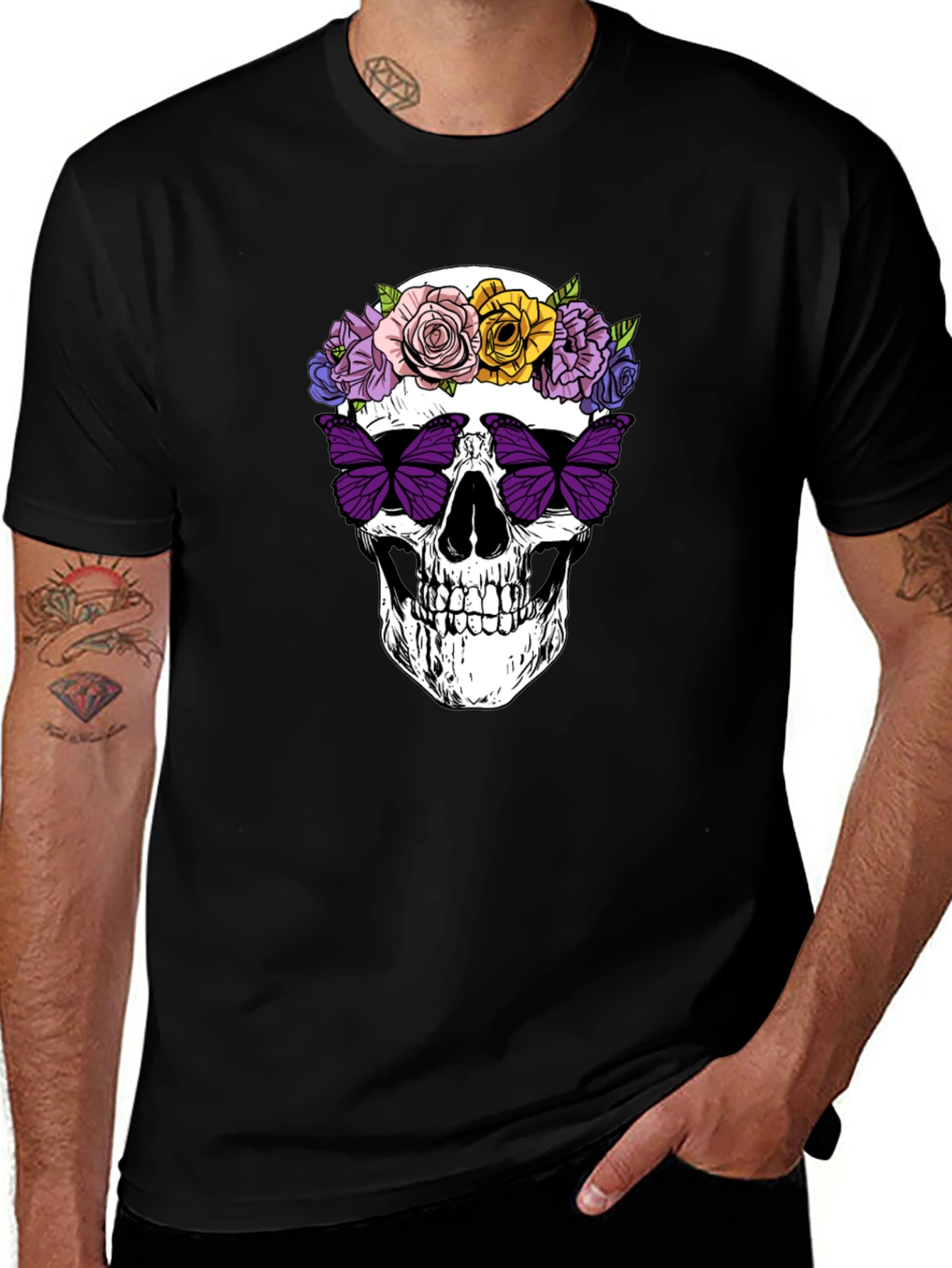 Skull with Flowers & Butterfly T-Shirt
