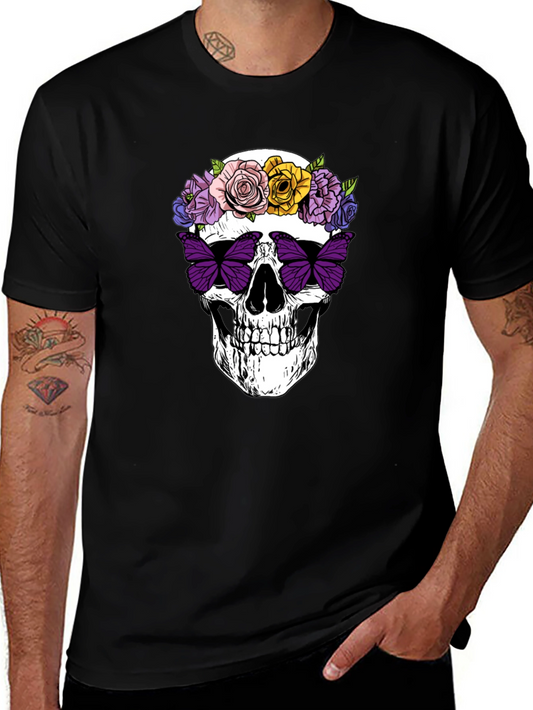 Skull with Flowers & Butterfly T-Shirt