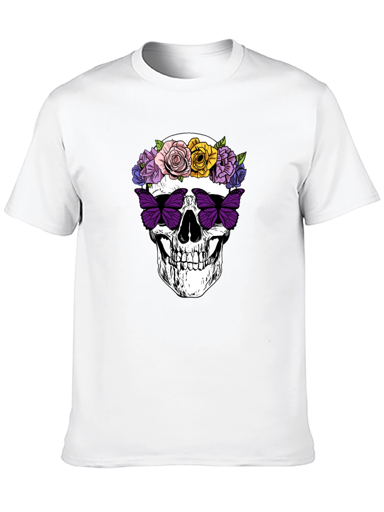 Skull with Flowers & Butterfly T-Shirt