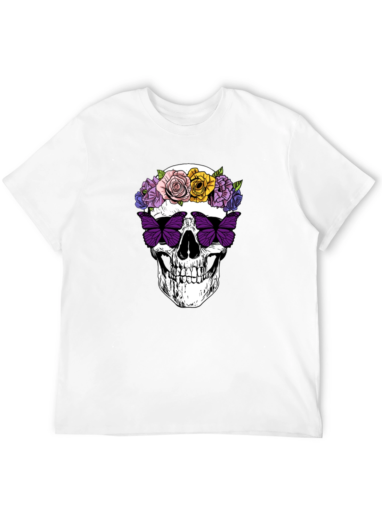 Skull with Flowers & Butterfly T-Shirt