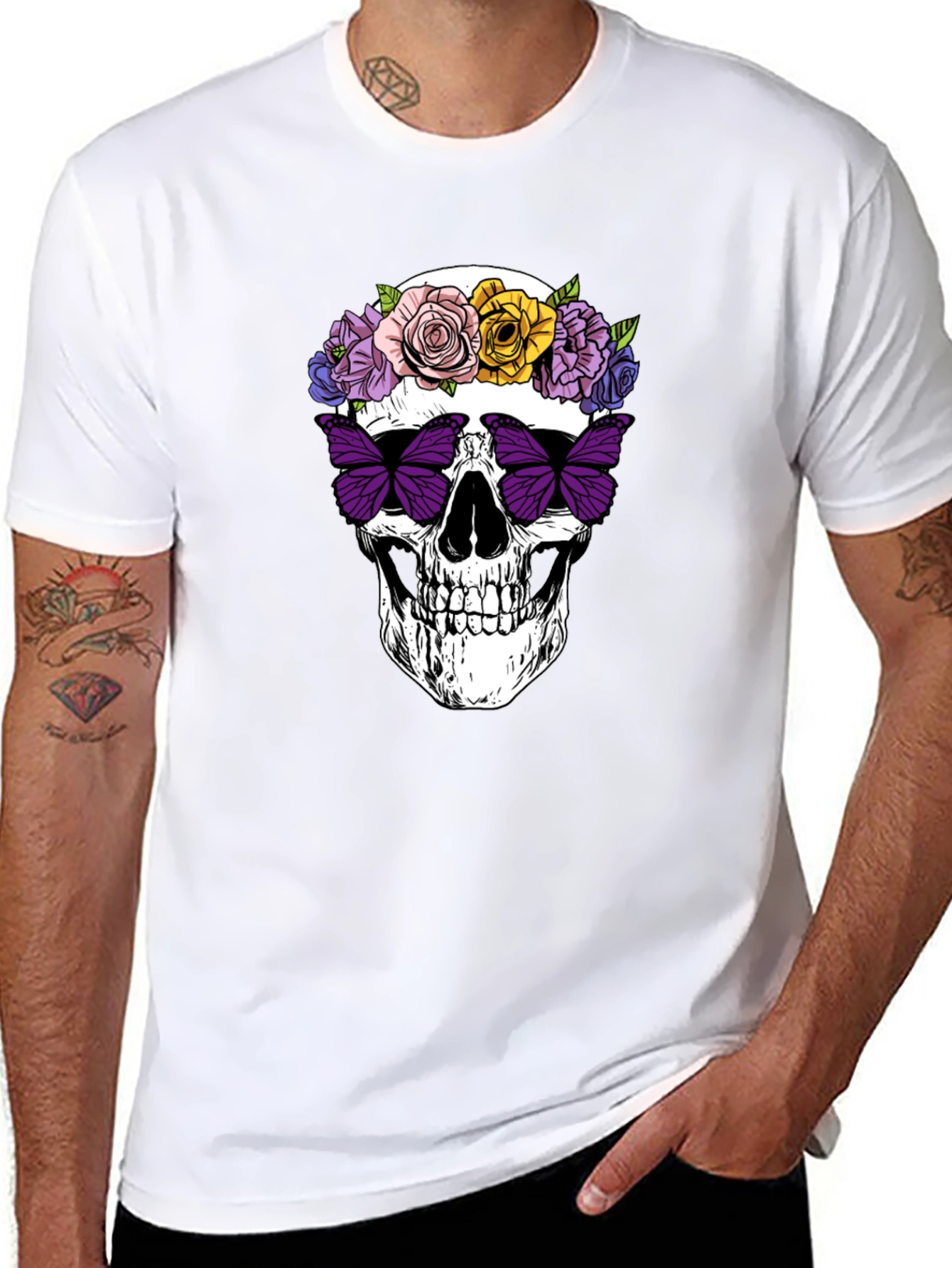 Skull with Flowers & Butterfly T-Shirt
