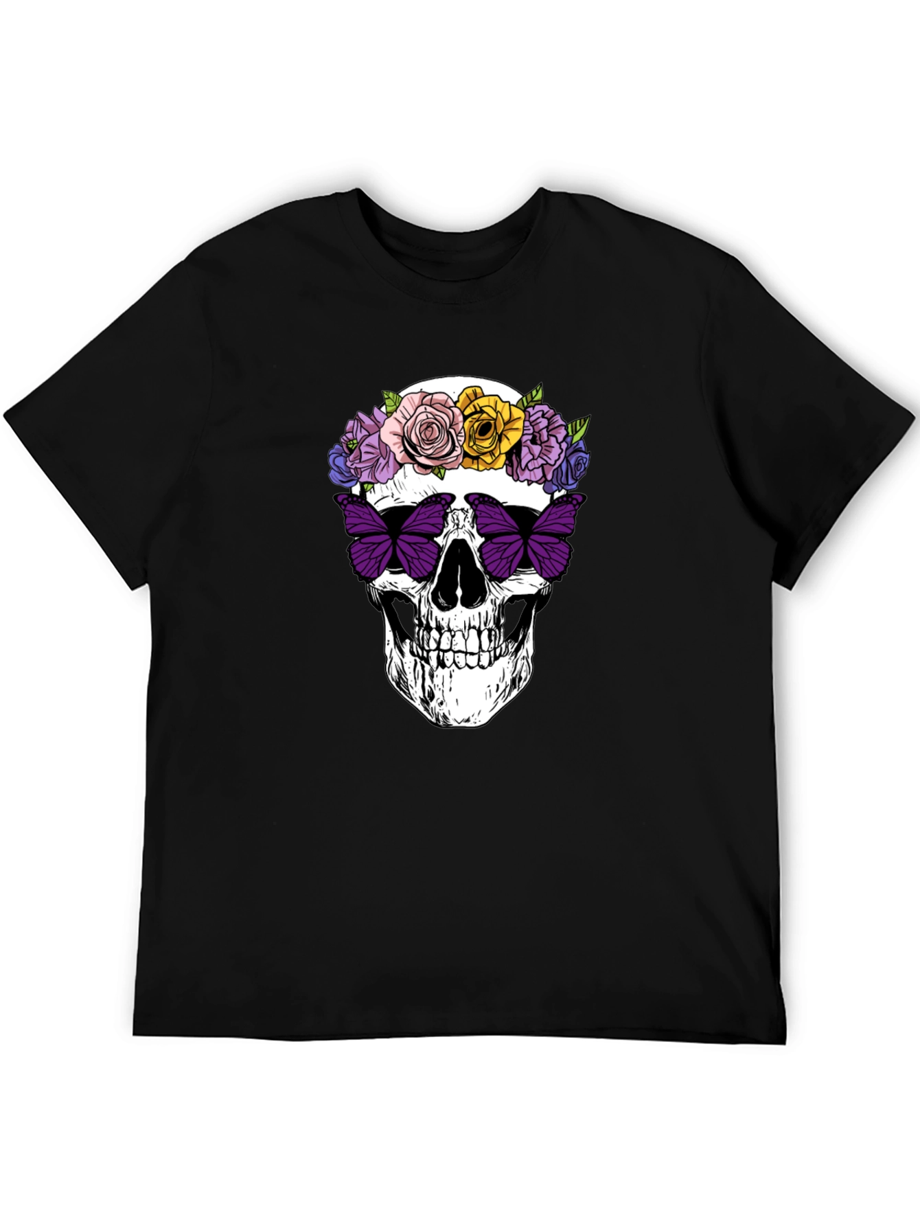 Skull with Flowers & Butterfly T-Shirt