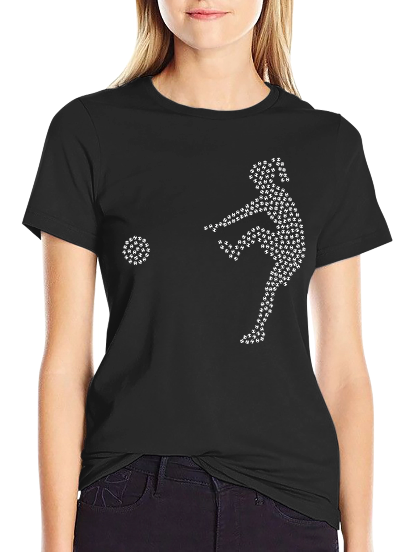 Soccer Player Graphic Tee - Black Cotton T-Shirt