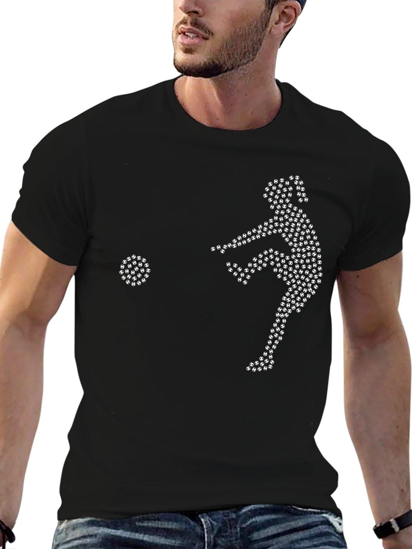 Soccer Player Graphic Tee - Black Cotton T-Shirt