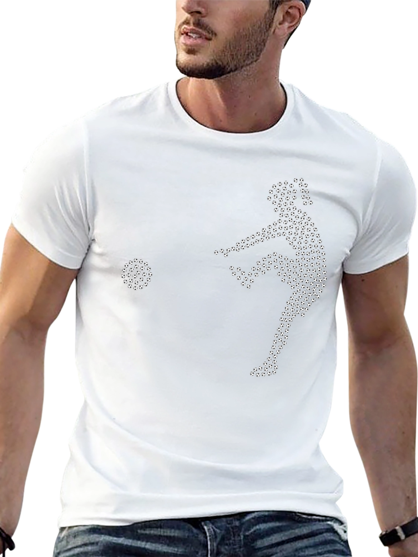 Soccer Player Graphic Tee - Black Cotton T-Shirt