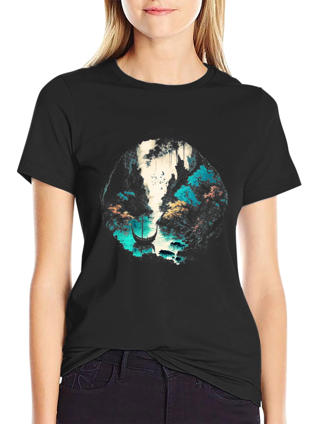 Nature Graphic T-Shirt - Boat & Water Design