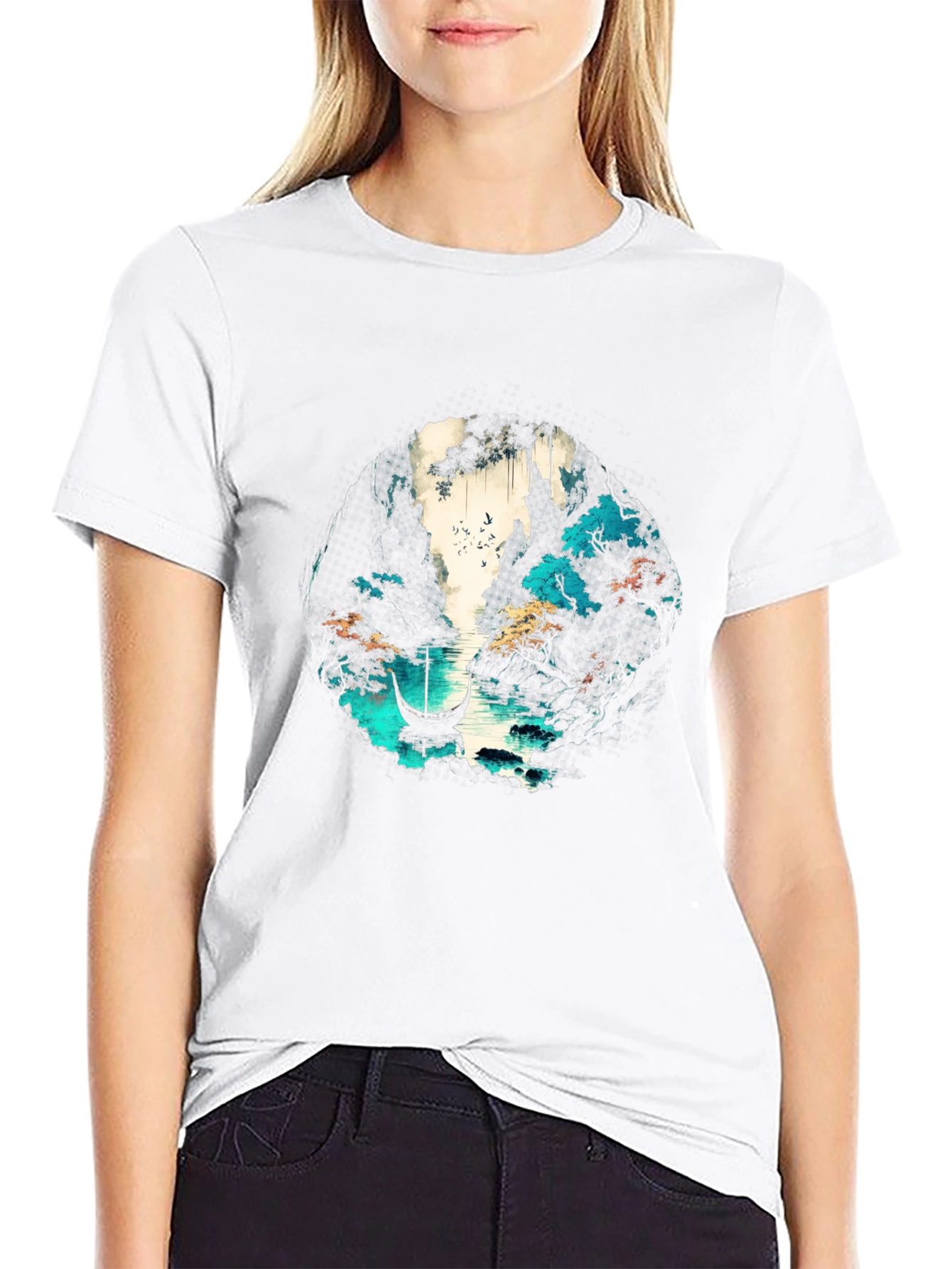 Nature Graphic T-Shirt - Boat & Water Design