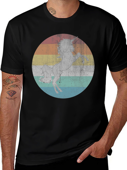 Retro Unicorn Graphic Tee - Distressed Circle Design