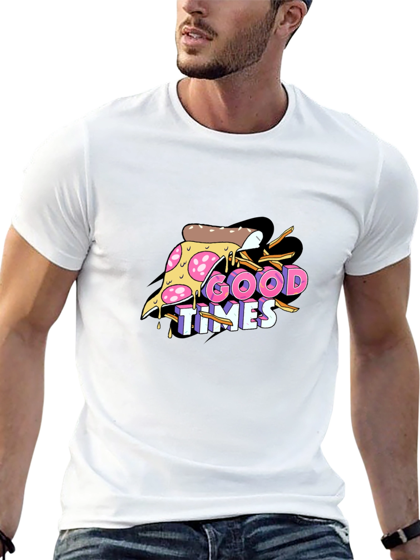 Good Times Pizza Graphic Black T-Shirt