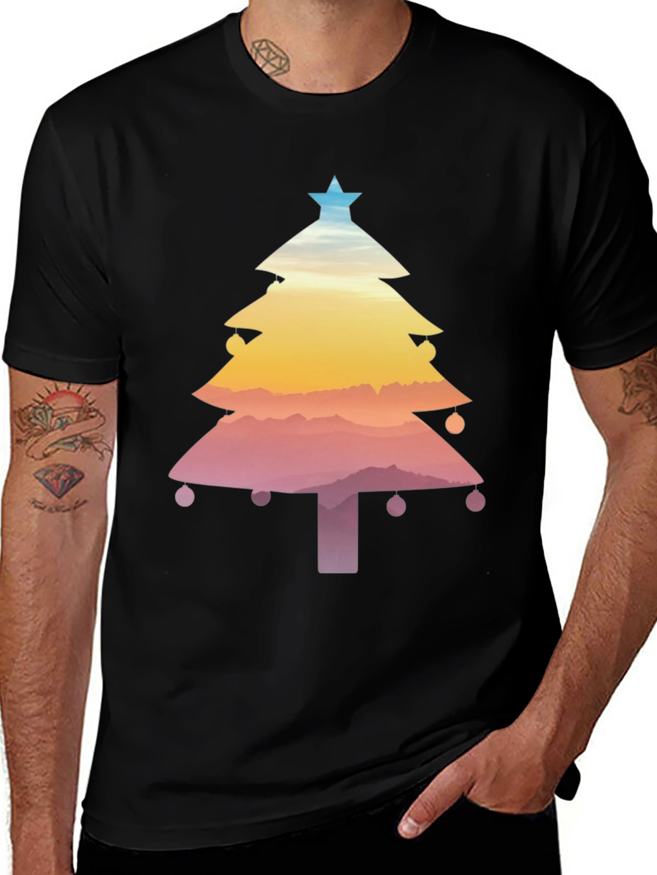 Christmas Tree Sunset Graphic Tee