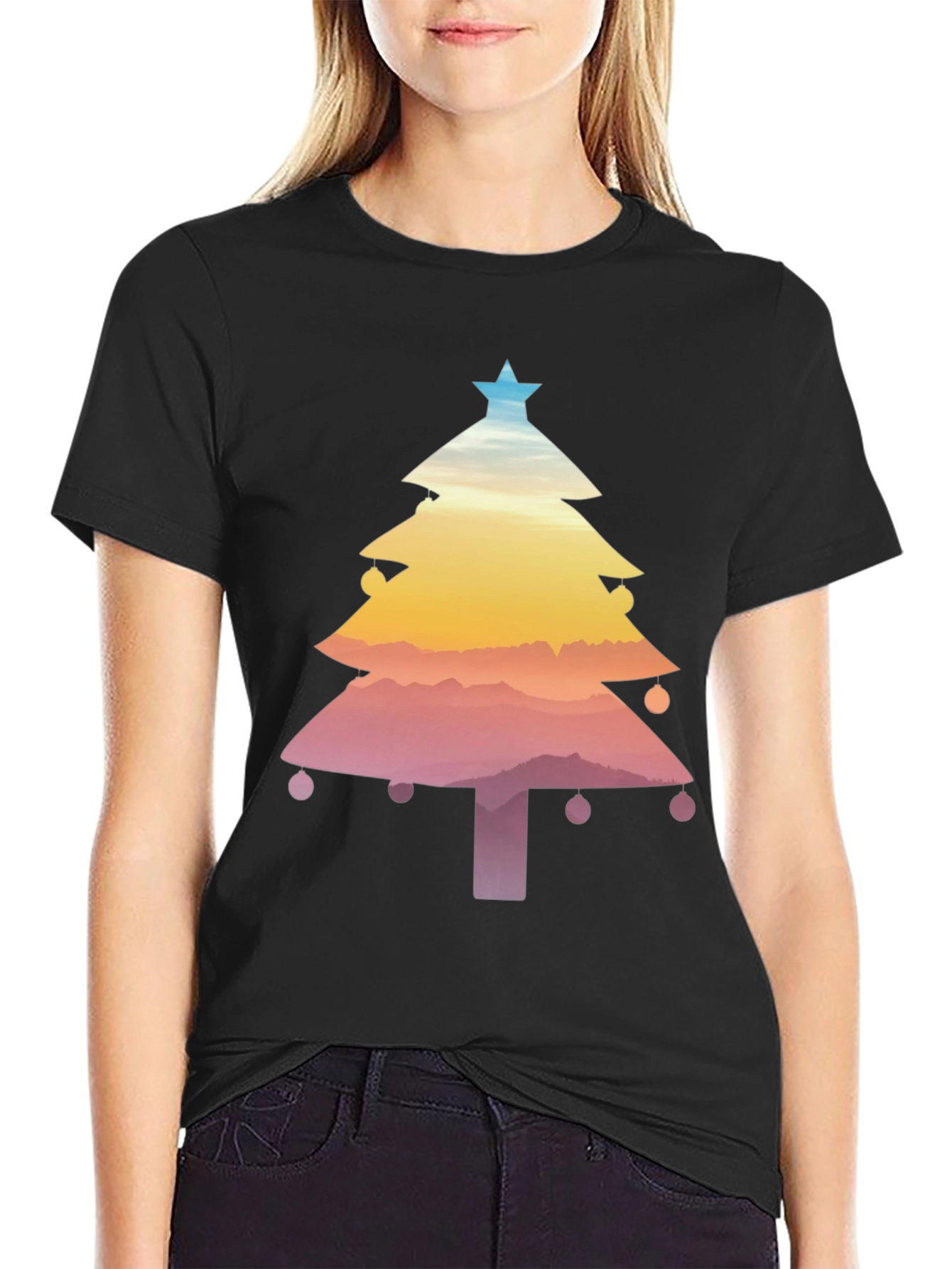 Christmas Tree Sunset Graphic Tee