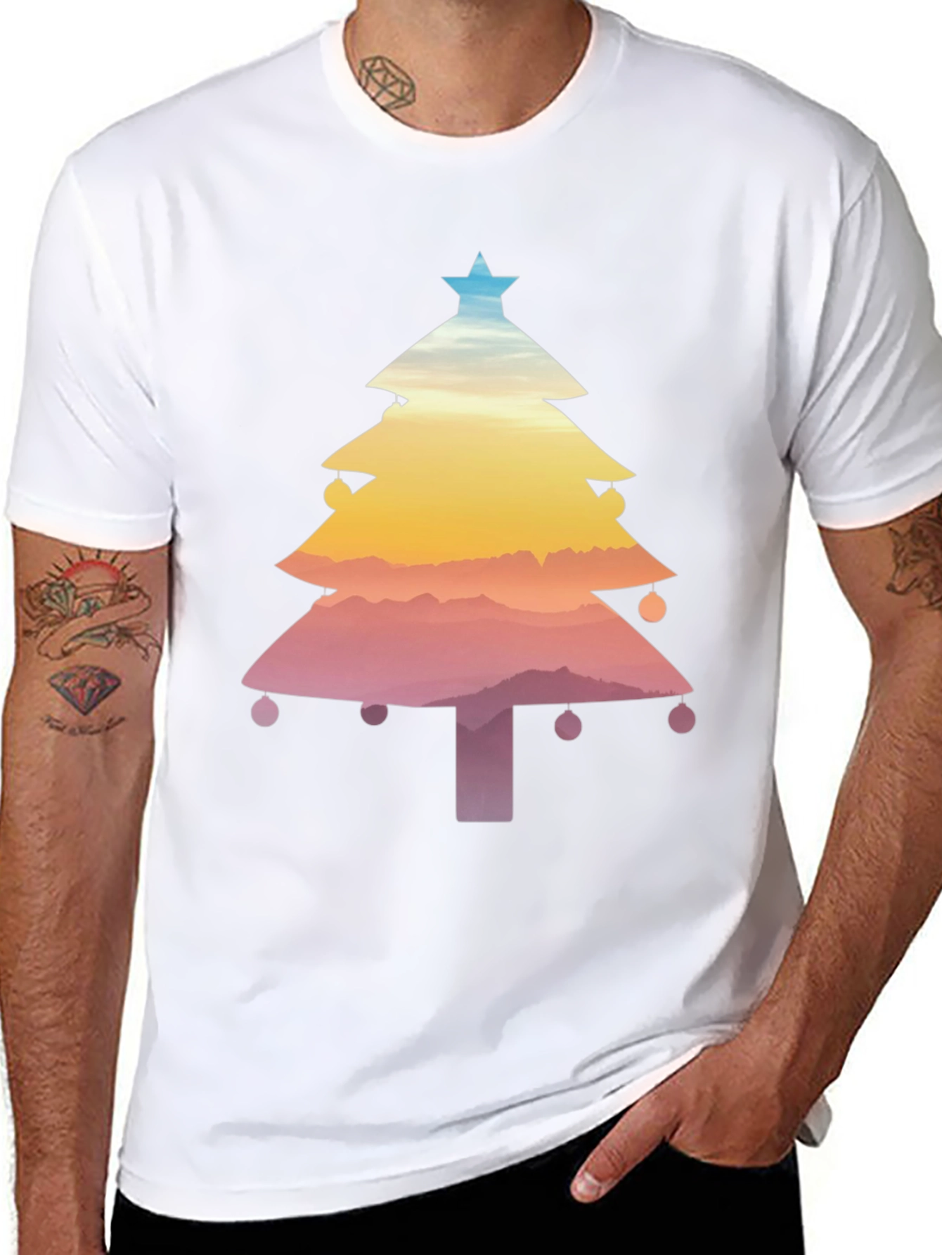 Christmas Tree Sunset Graphic Tee