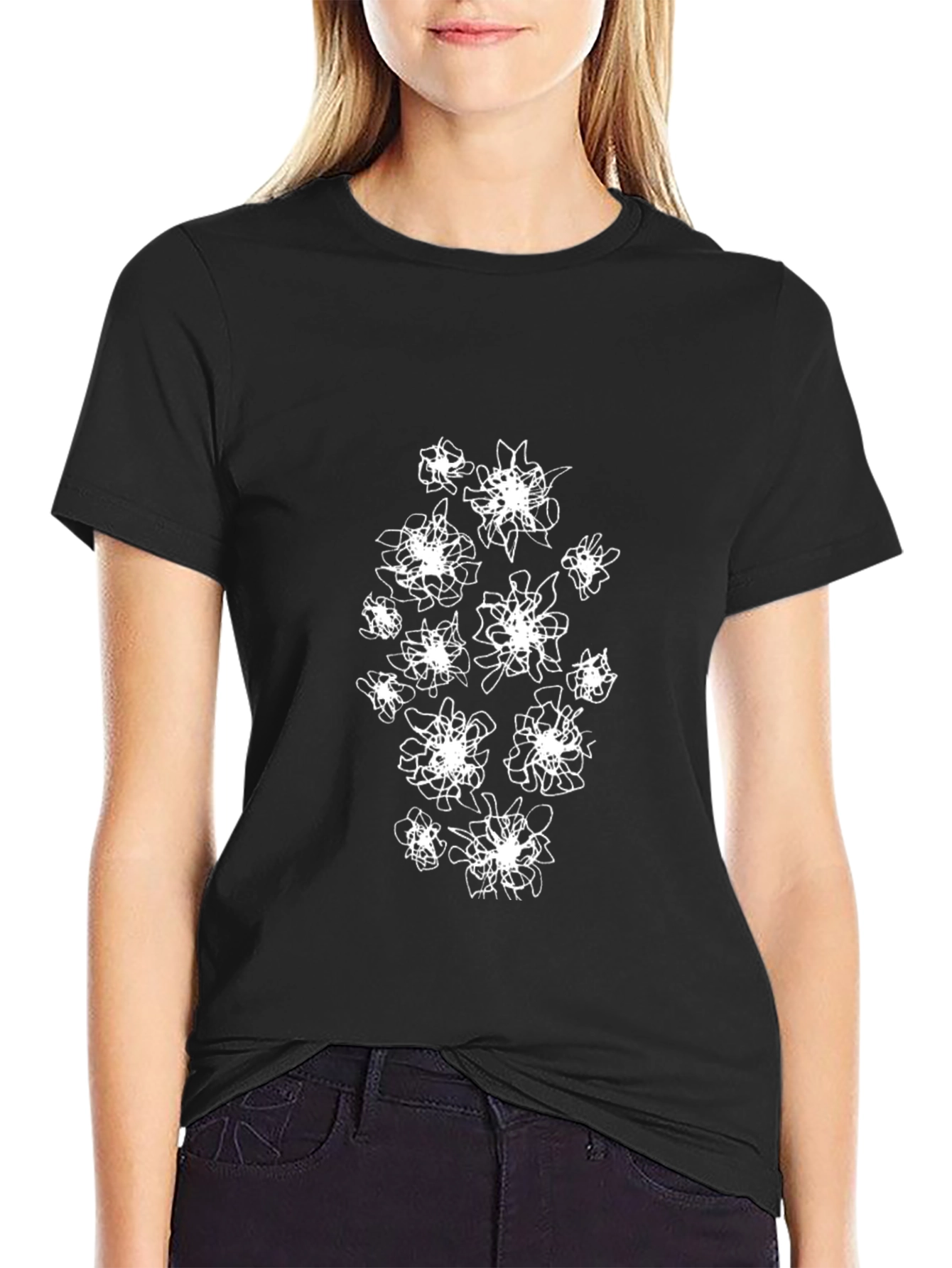 Abstract Floral Print Black T-Shirt